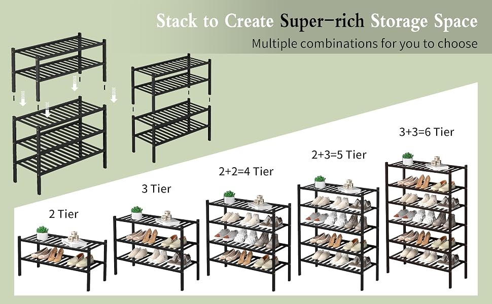 3 Tier Bamboo Shoe Rack for Closet Standing Wood Shoe Shelf Storage Organizer