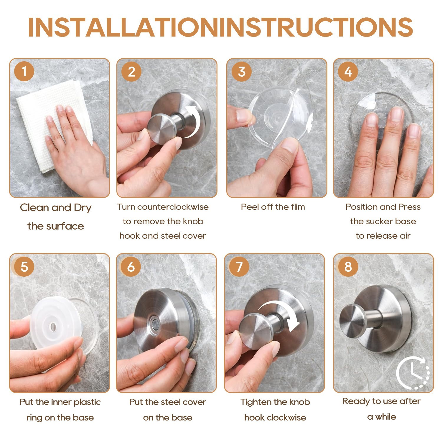 1-4pc Suction Cup Hooks Waterproof Shower Hooks Bathroom Towel Hanger Punch-Free