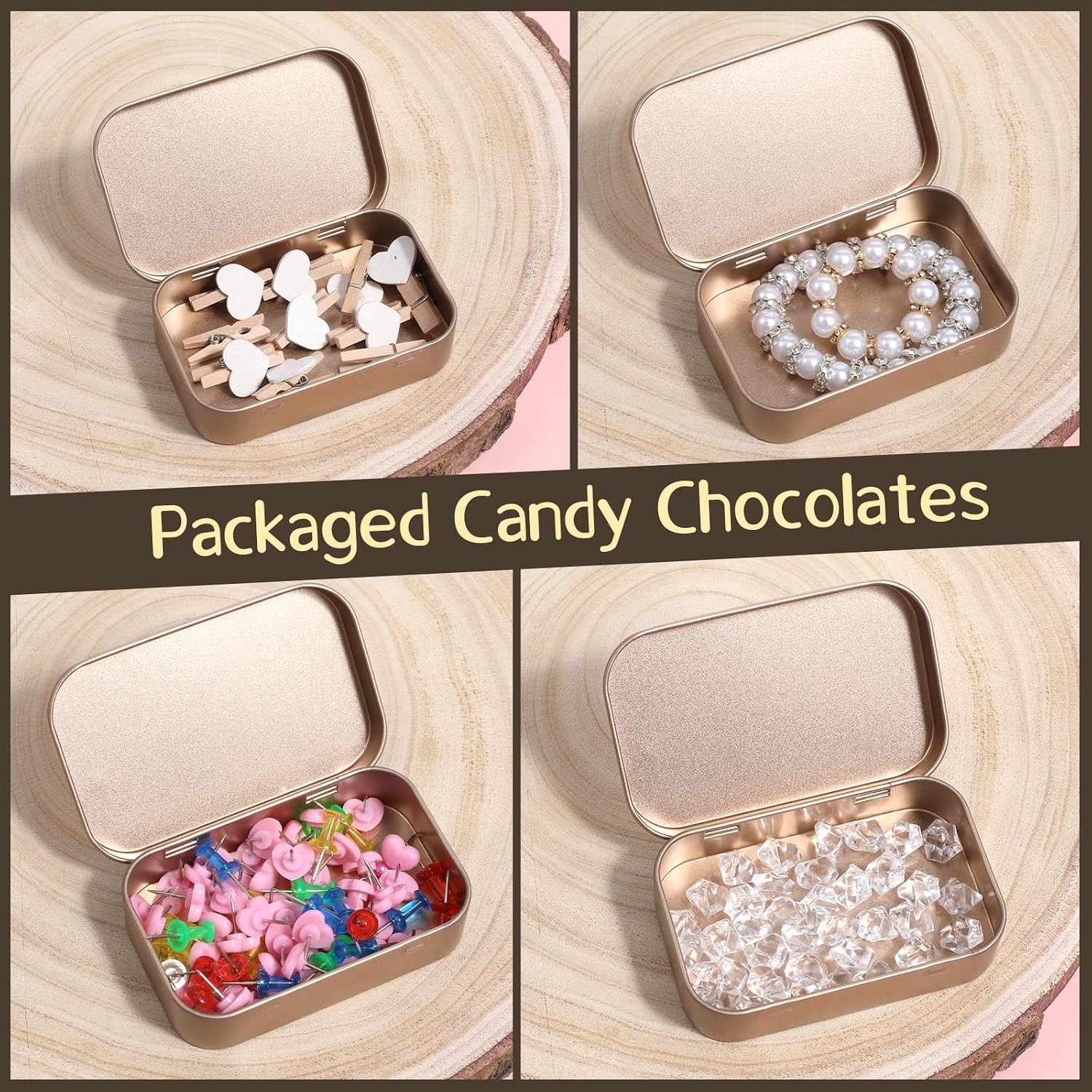 3 PCS Rectangular Metal Tin Box, With Lid Hinged Tins Box Container Empty