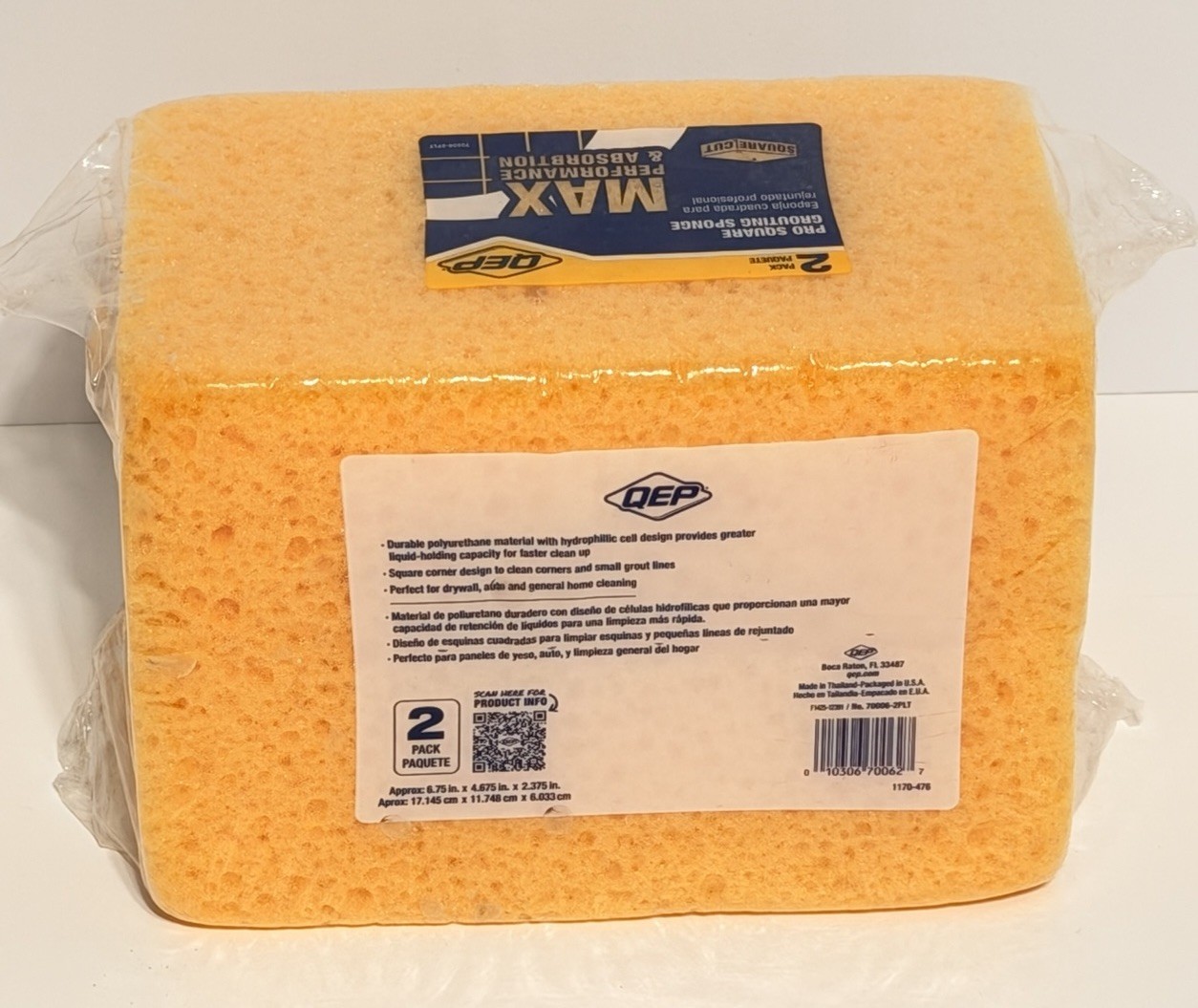 QEP Pro Square Grouting Sponge 2-Pack (X6) 12 Square Cut Sponges In Total 6.75”