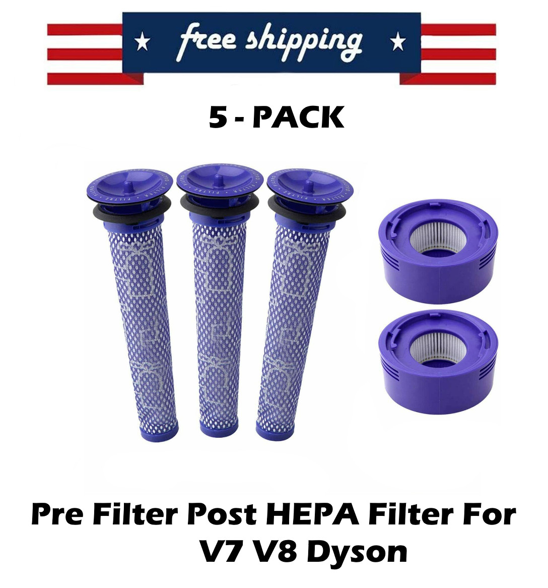 5 Pack Filter Replacement for Dyson V7 V8 Animal and V8 Absolute Cordless Vacuum