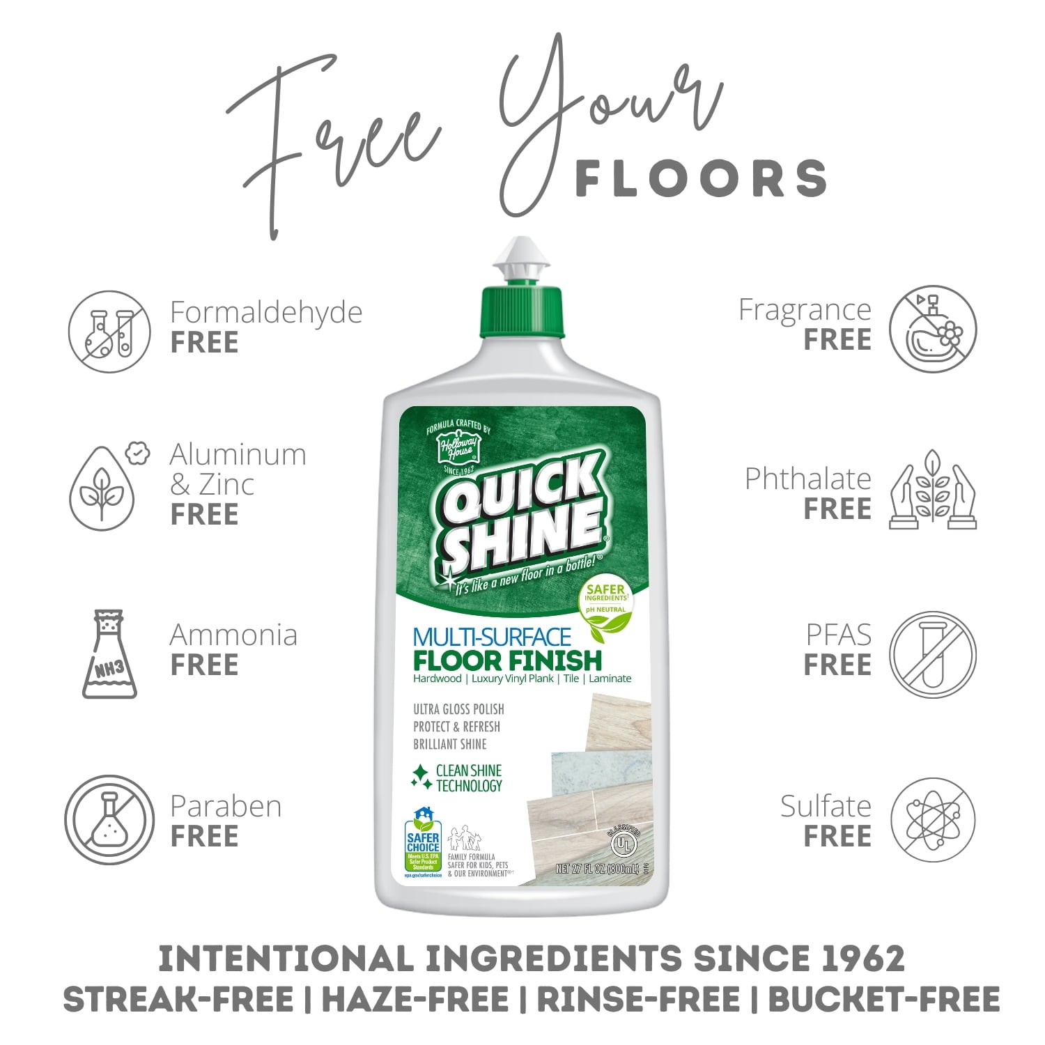 Multi-Surface Floor Finish, PFAS-Free Formula, All Purpose Household, 27 fl oz