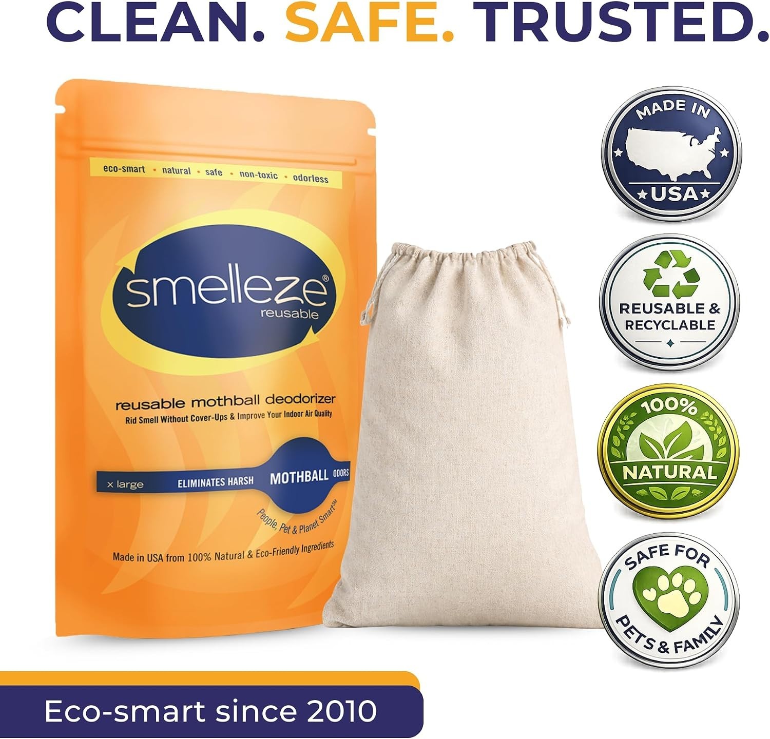 Natural Mothball Smell Remover Pouch – Covers 375 sqft | Reusable Odor Elimin…