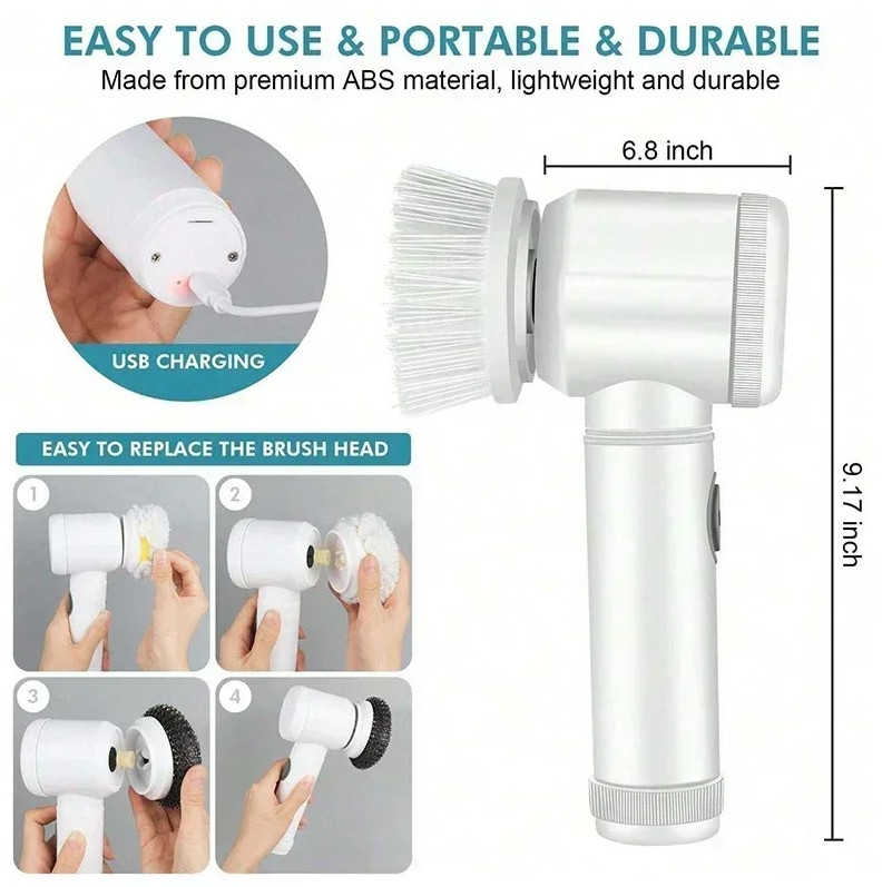 1pcs Electric Spin Scrubber – Cordless Cleaning Brush with 5 Replaceable Heads