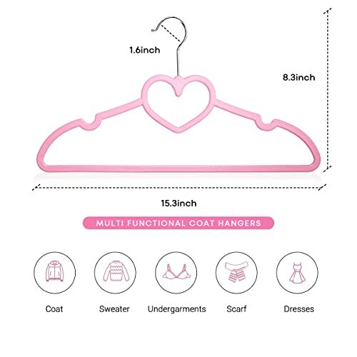 20 Pack Plastic Pink Durable Adult Hangers, Ultra Thin Space Saving Heart Shaped