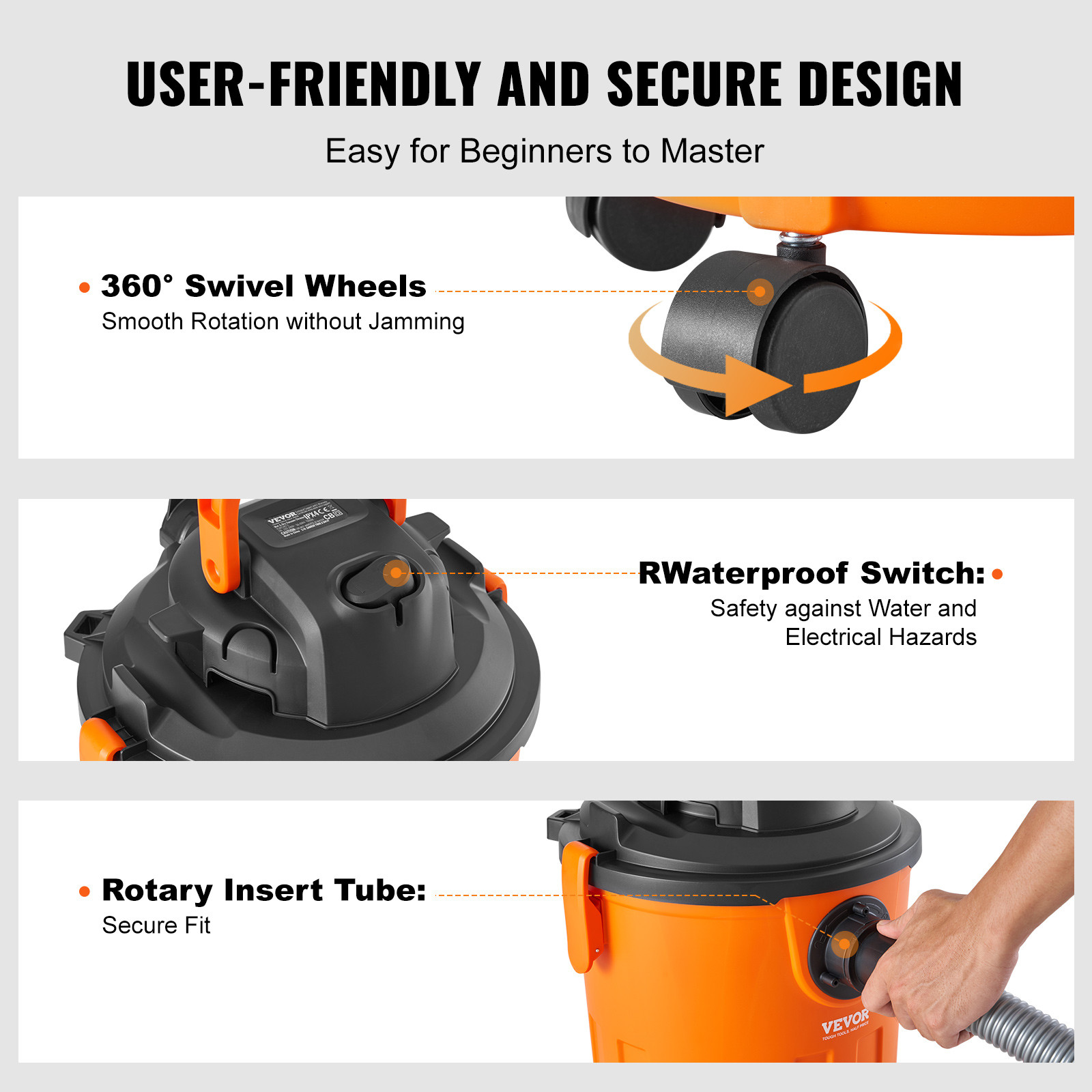 VEVOR Wet/Dry Shop Vacuum 5 Gallon 6-HP with Accessories 2-in-1 Crevice Nozzle