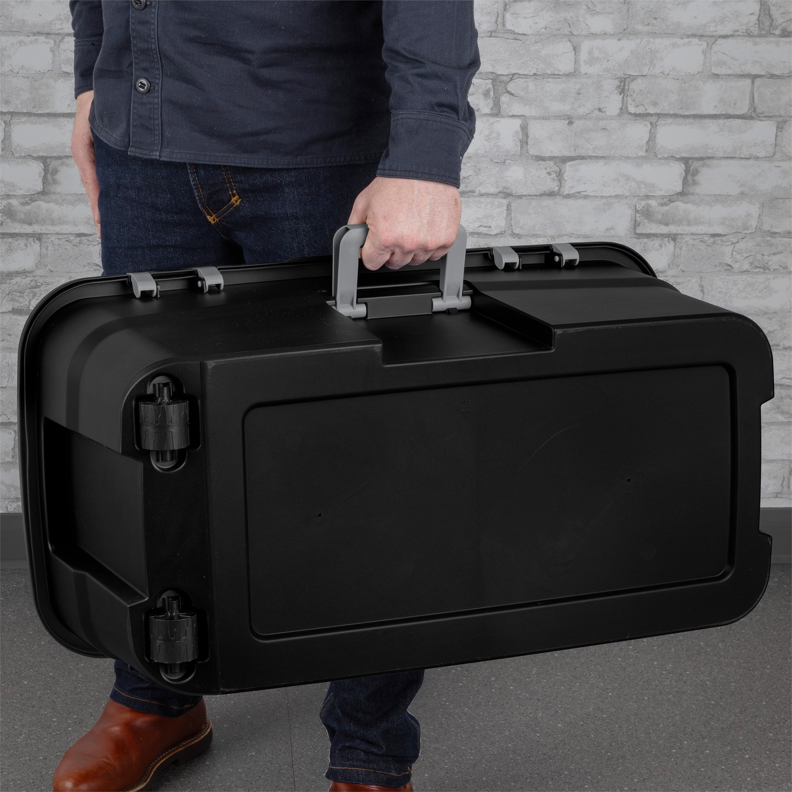 Sterilite Wheeled Footlocker, 22 Gal Plastic Storage Container with Lid, Black