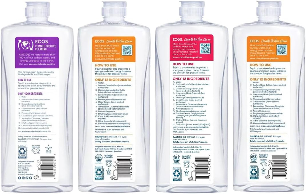ECOS Plant Based Dish Soap Variety Pack – Natural Dishwashing Liquid Cuts Grease