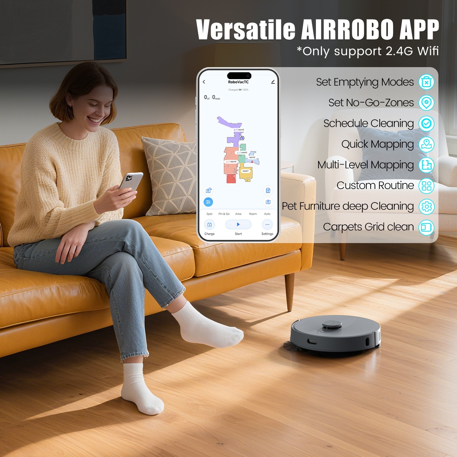 5500Pa AIRROBO T25+ Self-Emptying Robotic Robot Vacuum and Mop 240Min US