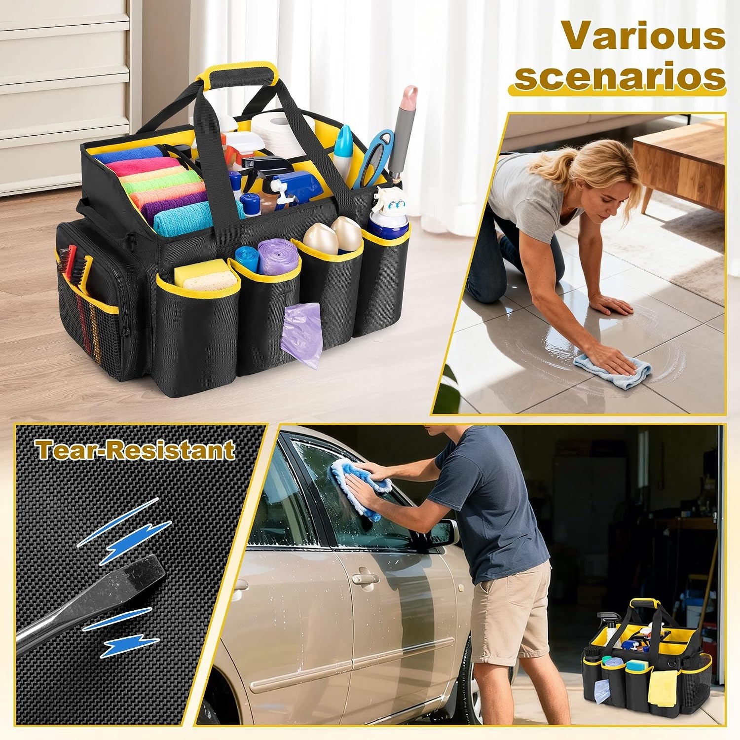 Cleaning Caddy Organizer Bag with Handle Large Capacity Tote for Home Car