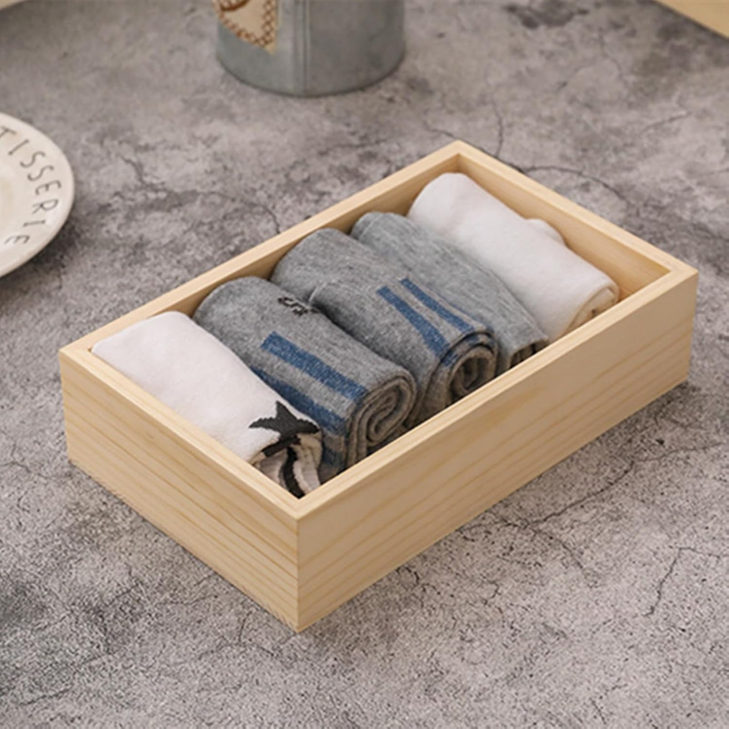 4 Pack Unfinished Wooden Craft Storage Organiser Boxes, 8 X 4 X 3 Inch Rectangle