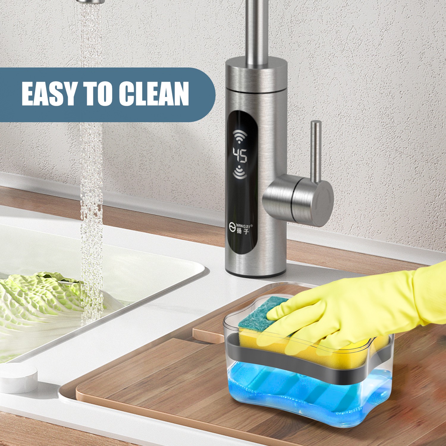 2-in-1 Kitchen Dish Soap Dispenser with Sponge Holder ABS Sink Organizer Rack x1