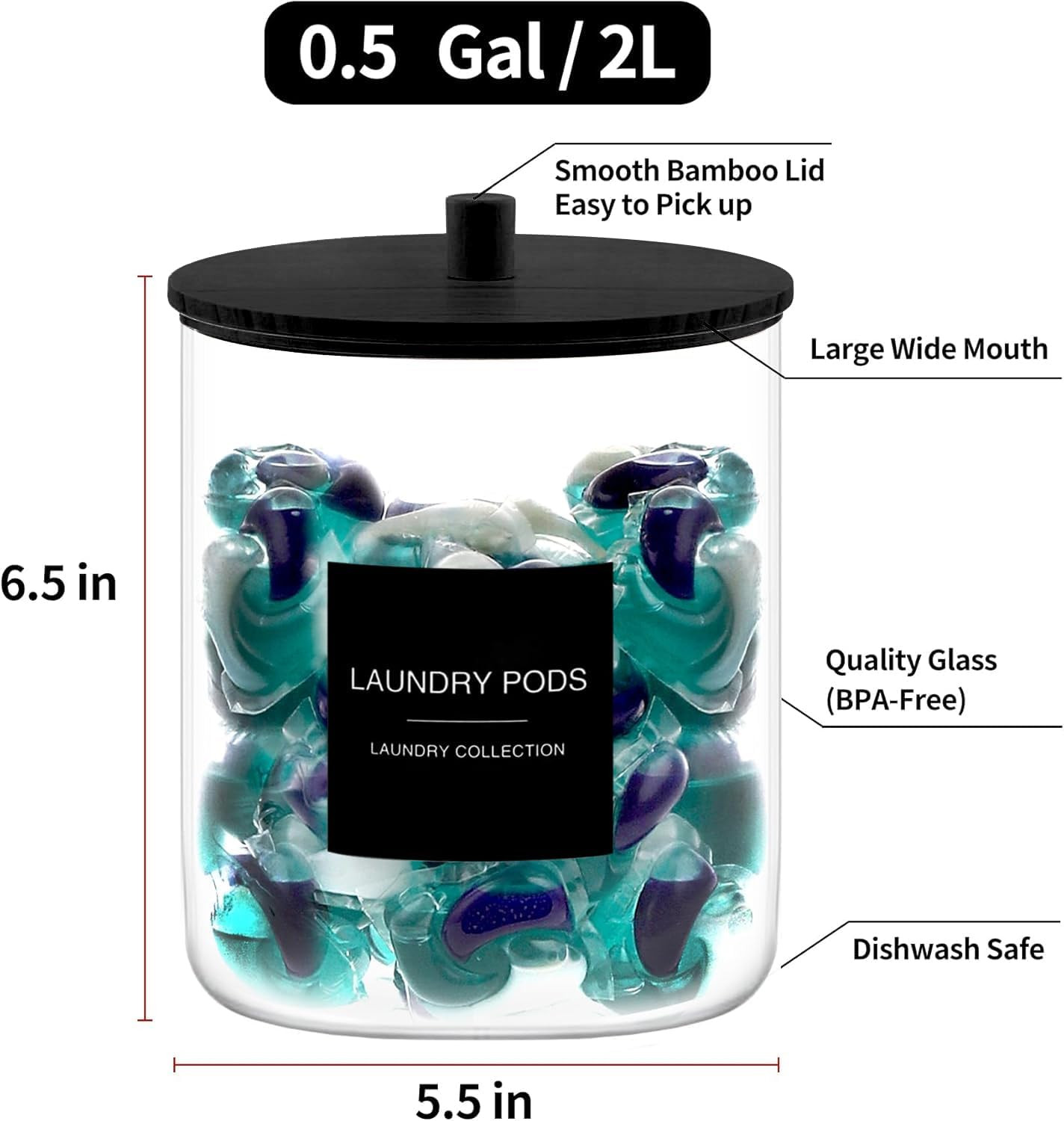 Glass Jars for Laundry Room Organization, Laundry Pods Container with 27 Labels,