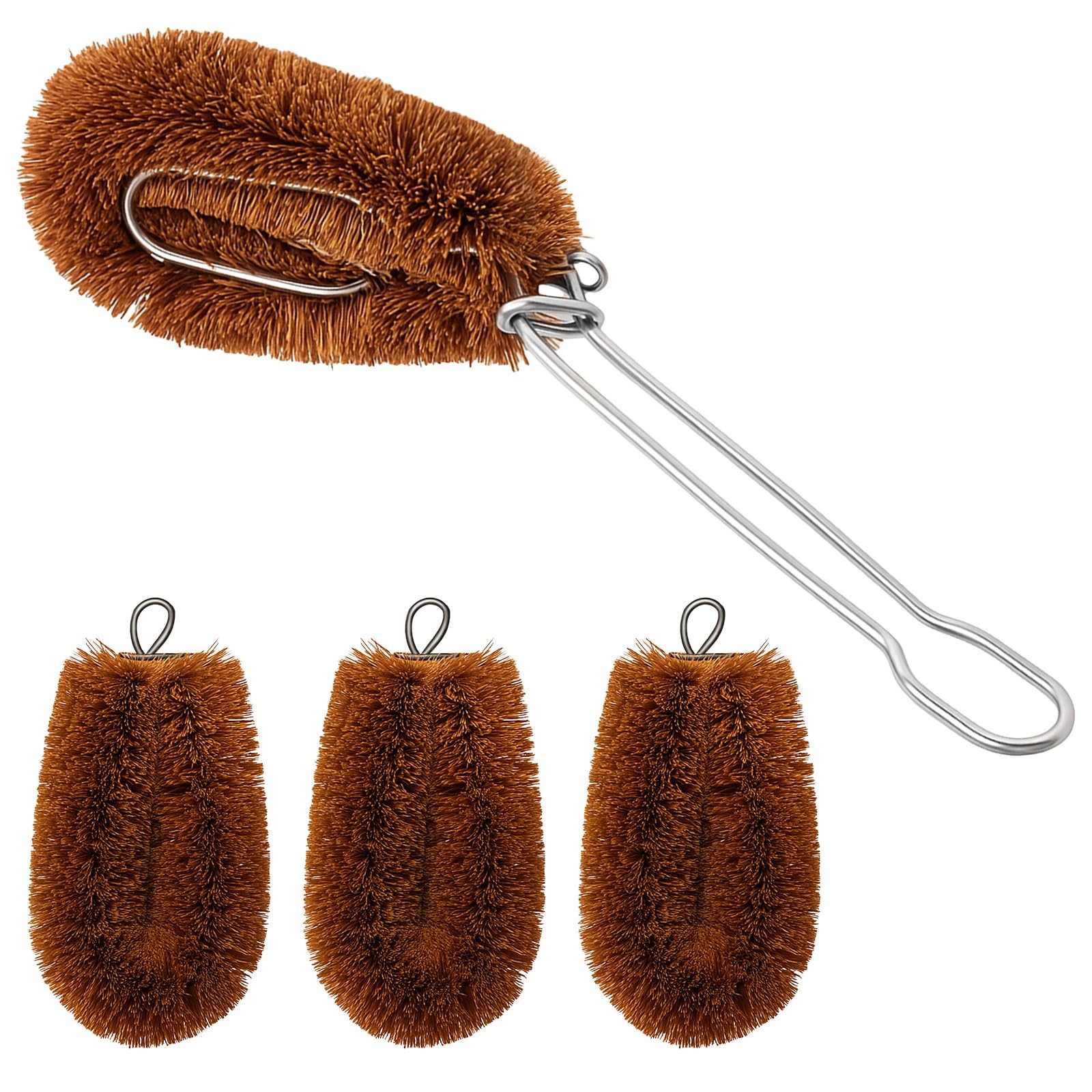 Tawashi 100% Natural Coconut Coir Fiber Brush with Handle, 4 Vegetable Scrub …