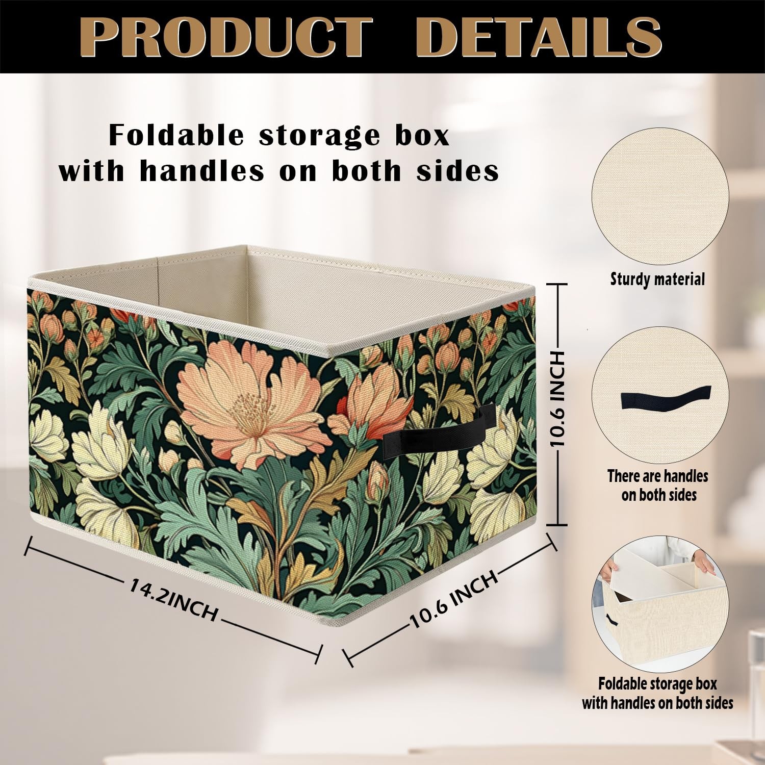 FITIE Vintage Art Nouveau Floral Storage Bin Box with Handles, William Morris…
