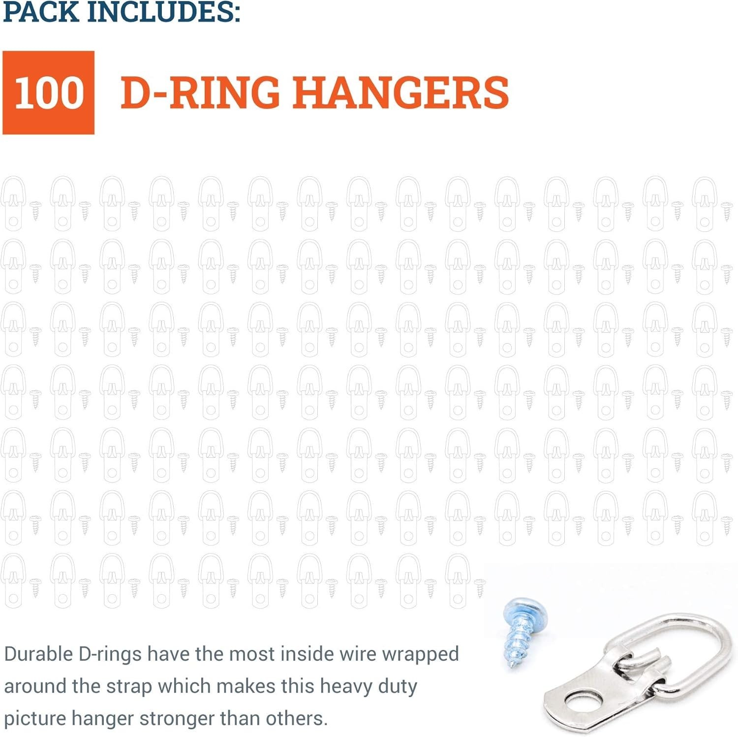 Pro Quality D Ring Picture Hangers with Screws – 100 Pack for Secure Display