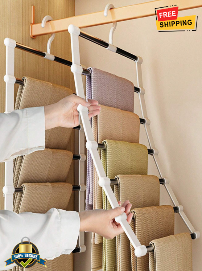 1 pc Multi-Layer Pants Hanger Space-Saving Non-Slip Wardrobe Organizer