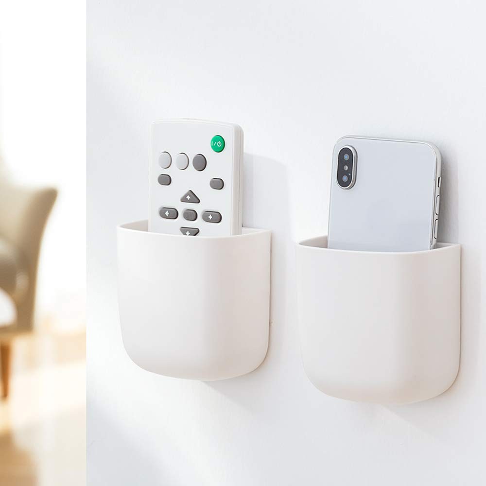 2 Pack Wall Mounted Remote Control Holder With Adhesive Storage