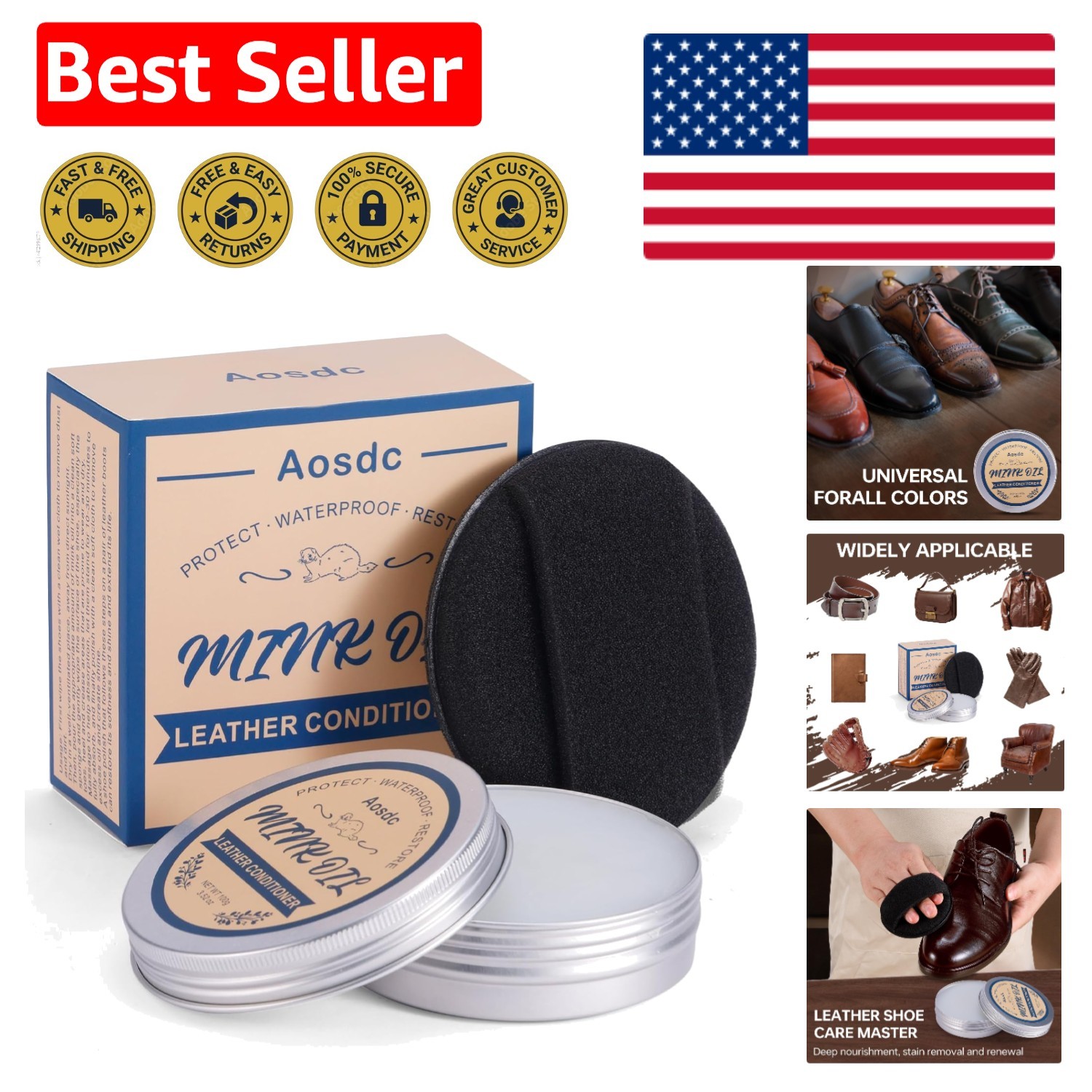Waterproof Leather Conditioner & Cleaner – 3.52 oz for Boots & Accessories