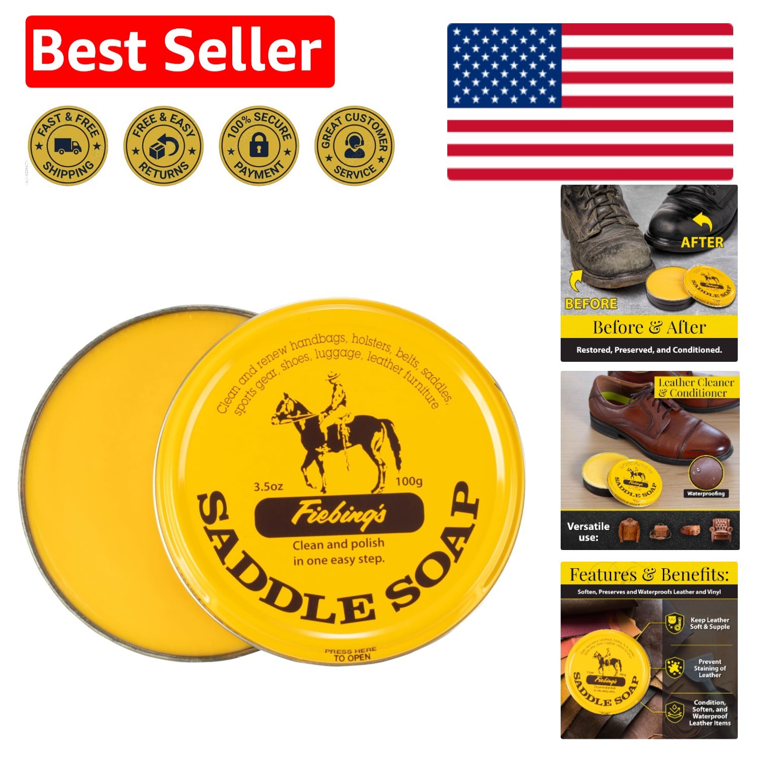 Natural Unscented Saddle Soap 3.5oz – Clean, Soften & Shine All Leather Items