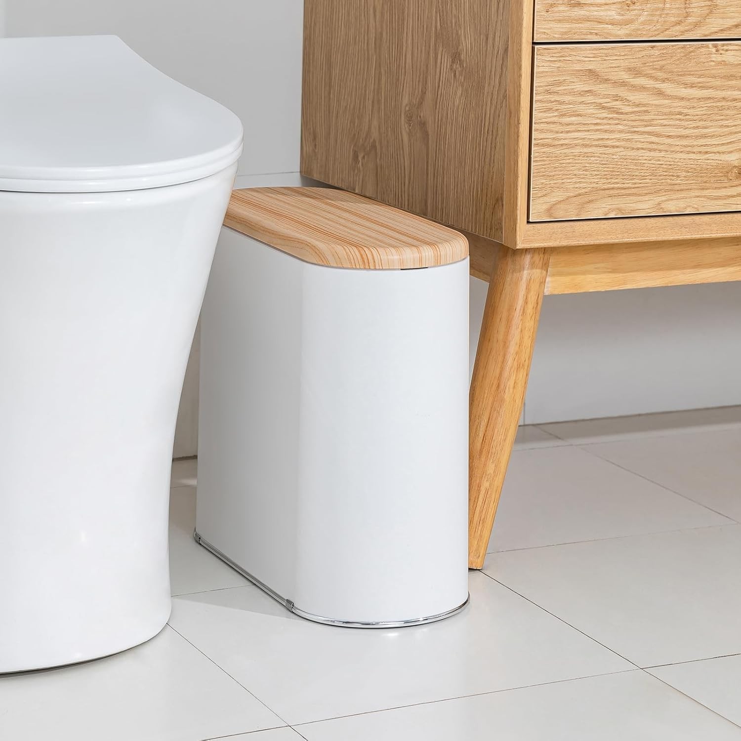 TODAYGO Small Bathroom Trash Can 2.6 Gallon Faux Wood Grain Top