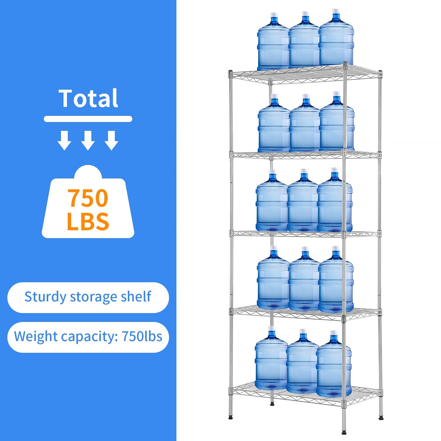 Heavy Duty 24″W x 14″D x 60″H 5-Shelf Metal Freestanding Shelves,Chrome