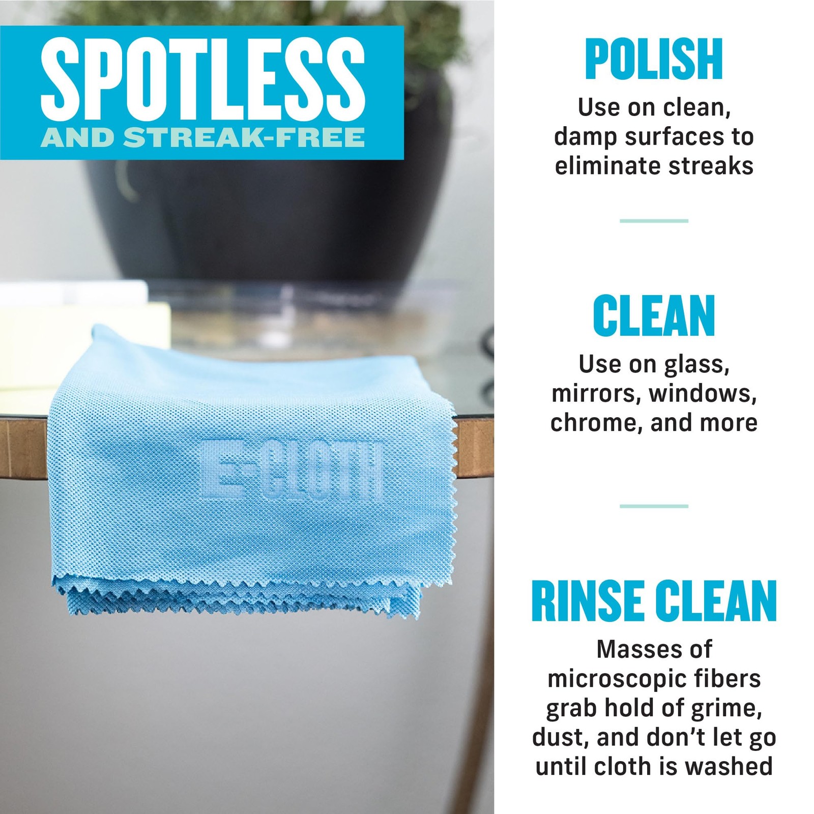 E-Cloth Glass & Polishing Microfiber Cleaning Cloth, Assorted Colors, 4 Count