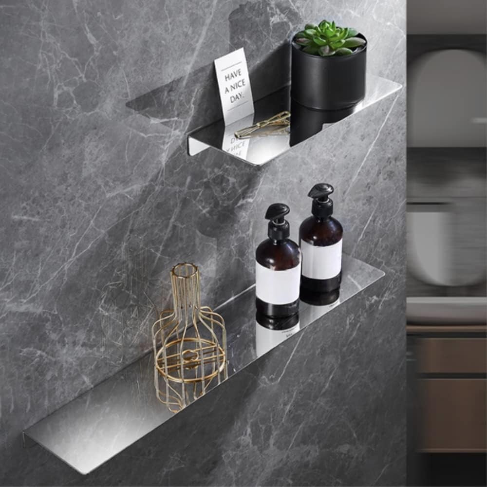 16 Inch Stainless Steel Wall Mounted Floating Shelf Adhesive Bathroom Decor