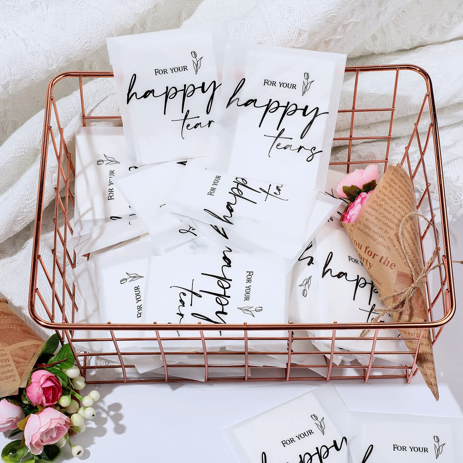 Happy Tears 3 Ply Tissues, 30 Pack, Wedding Guest Favors, White