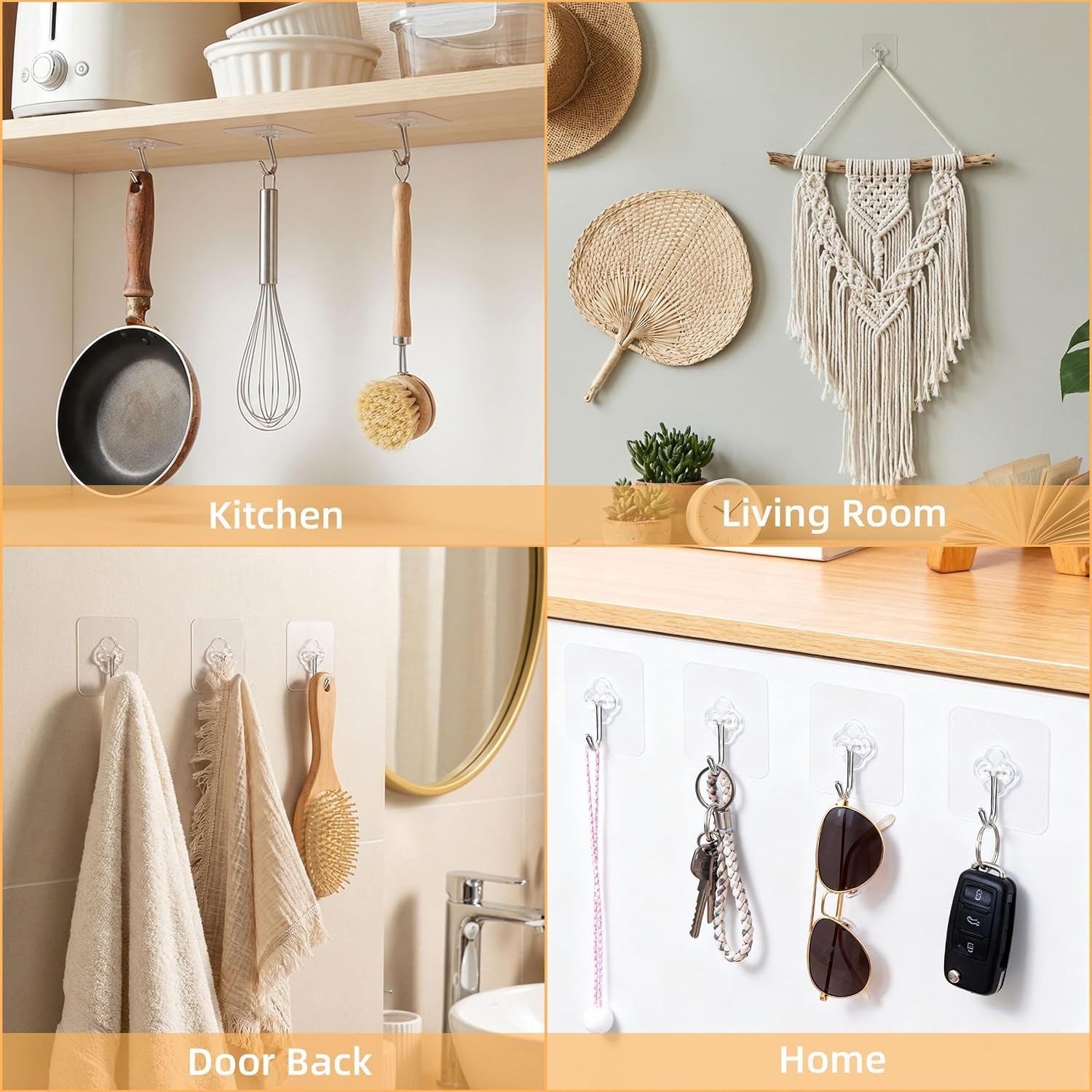 50 Pack Heavy Duty Waterproof Adhesive Wall Hooks – Rustproof, Clear Design