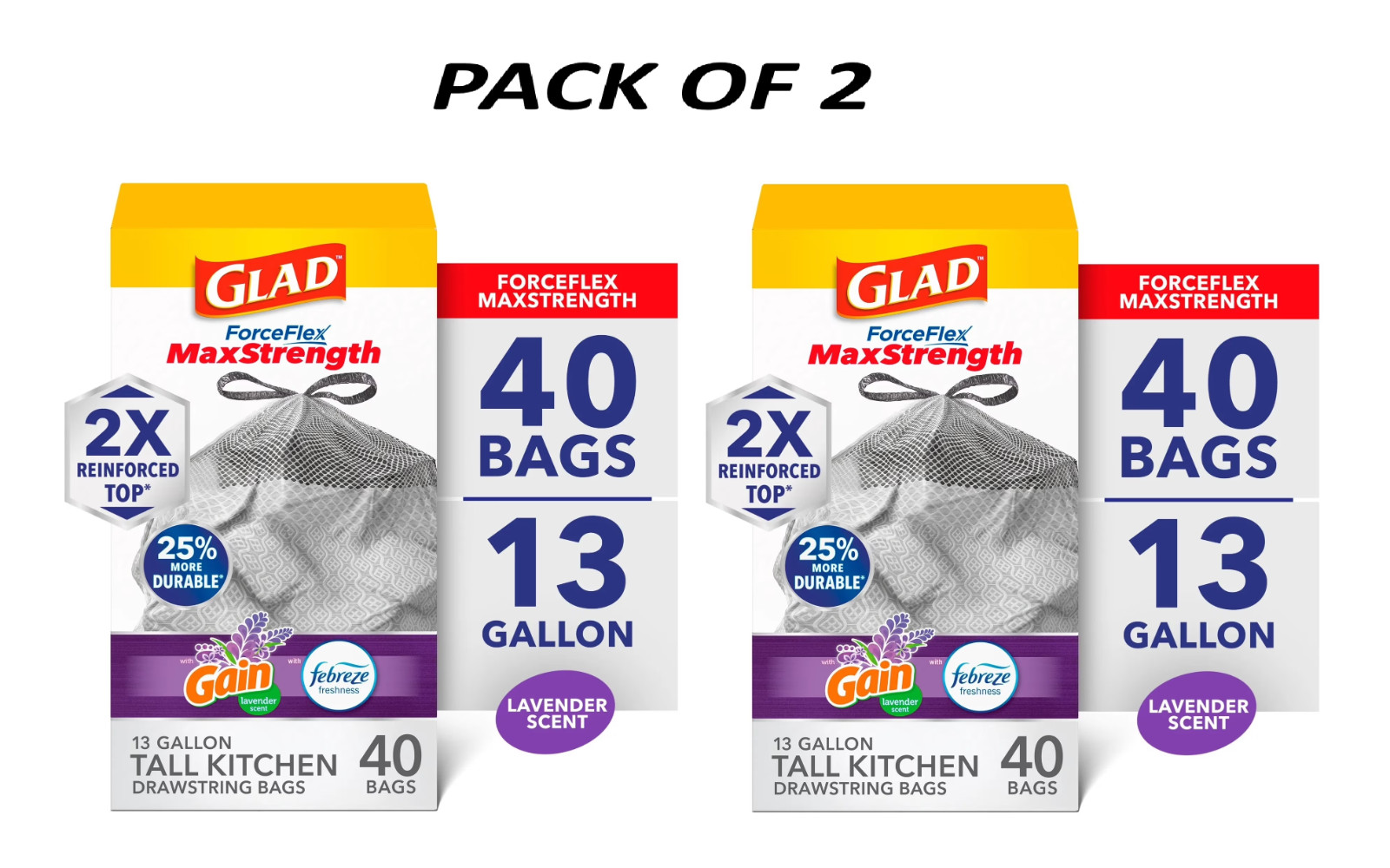 Glad ForceFlex MaxStrength Tall Kitchen Drawstring Trash Bags, 13 Gallon