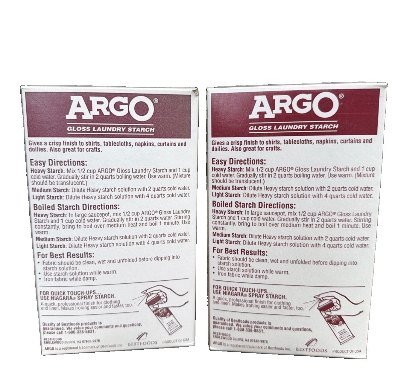 2x Argo Gloss Laundry Starch Crisp Finish 16 oz SEE IMAGES NOS Crafts Red Box
