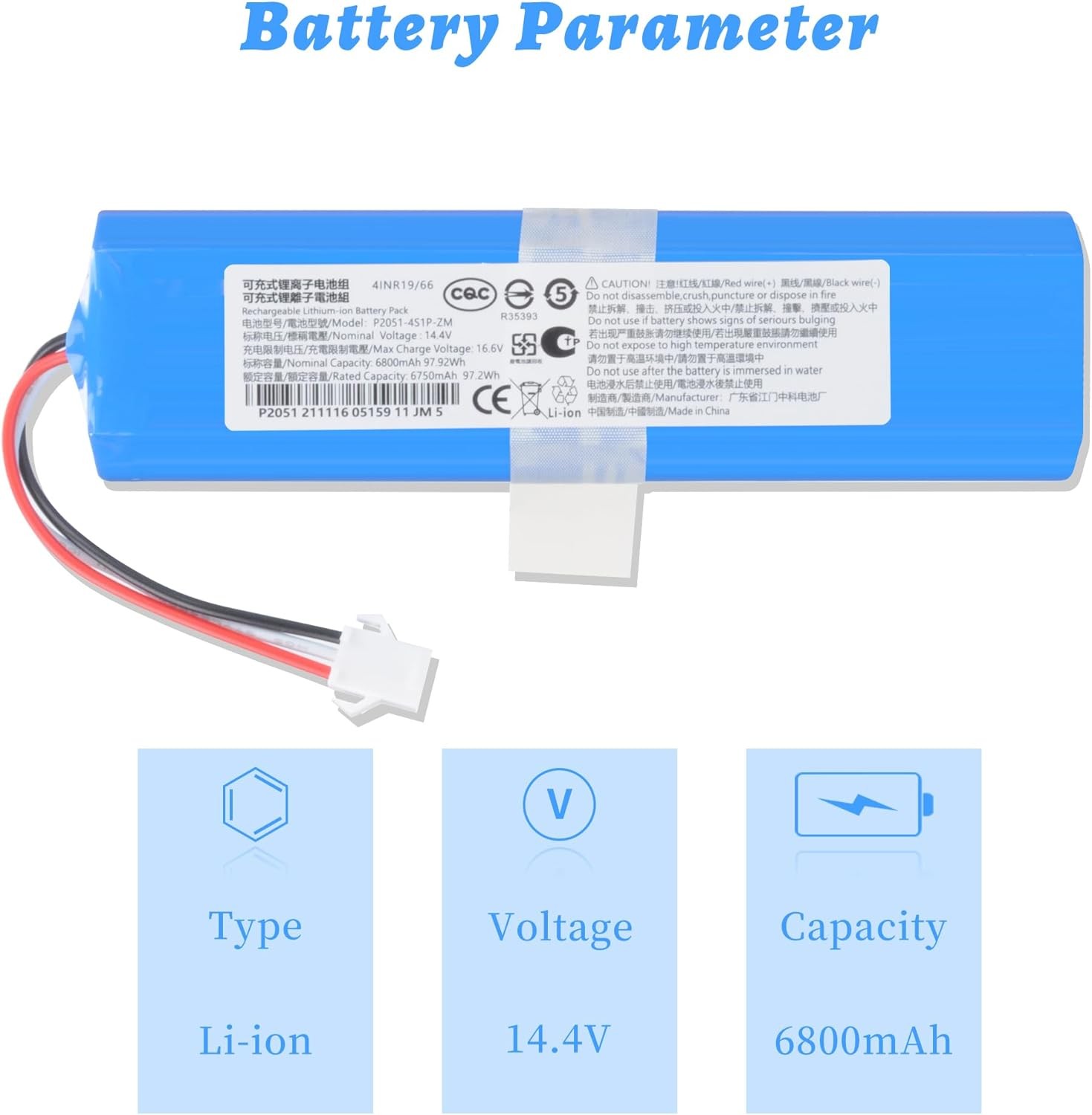 6800mAh 14.4V Robot Vacuum Cleaner Replacement Battery for Lenovo LR1 S9 for