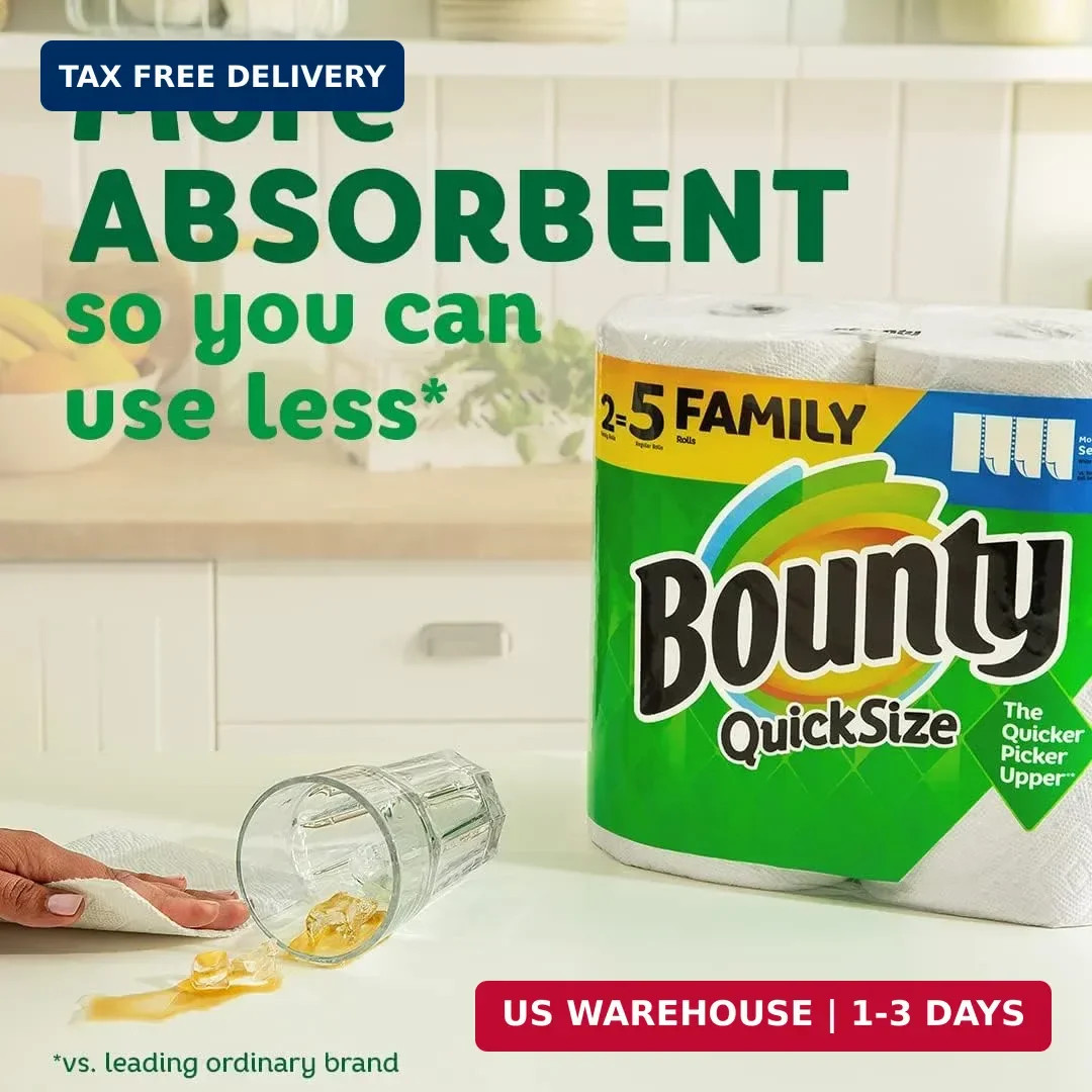 Bounty Paper Towels Quick Size, White, 16 Family Rolls = 40 Regular Rolls