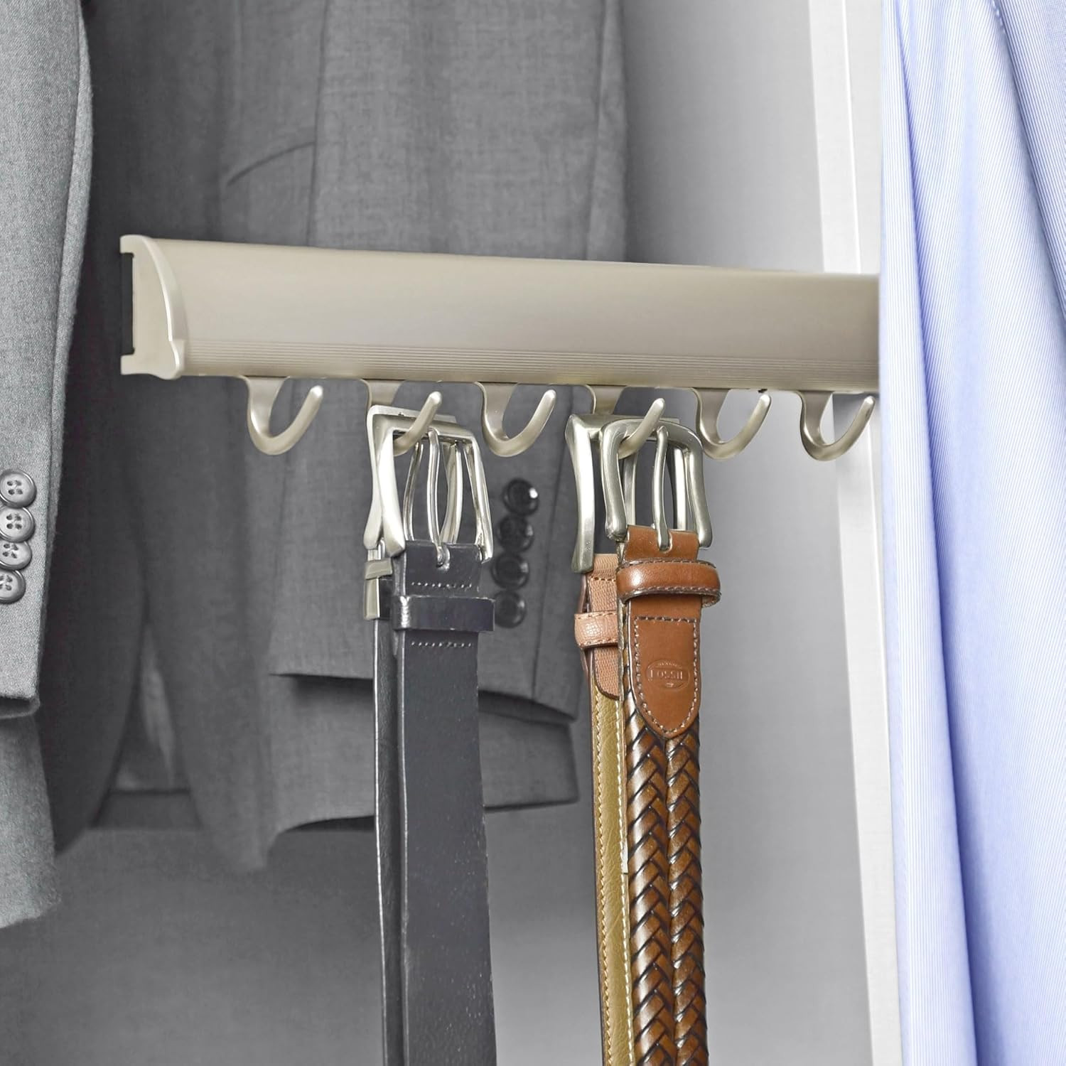 Matte Nickel 5-Hook Expandable Valet Belt Rack, 11.75″ Closet Organizer Rod