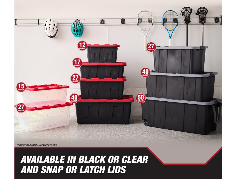 27 Gallon Heavy Duty Storage Bin with Latch Lid Black Gray Container
