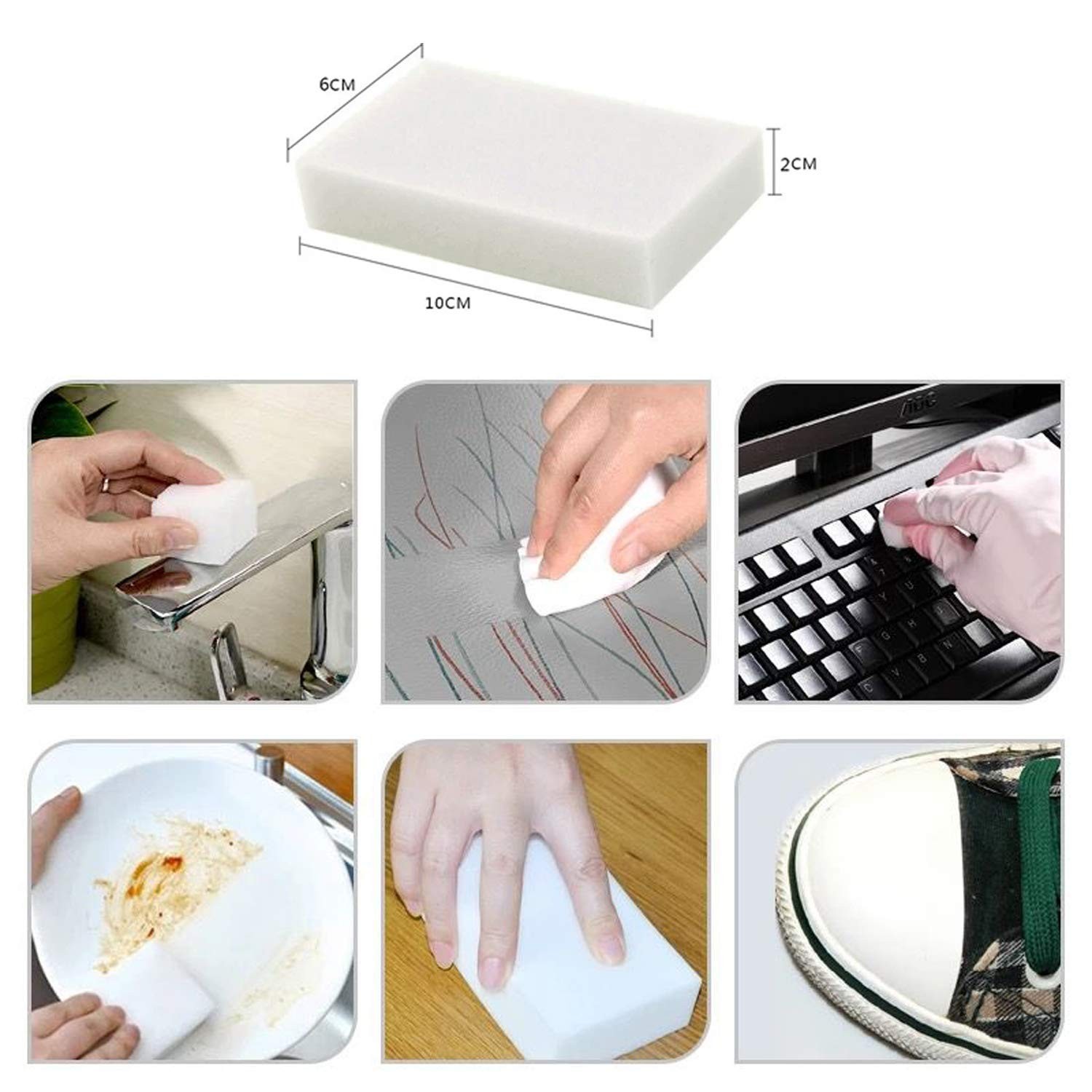 10Pcs Melamine Sponge, Deep Cleaner, Shoe Mark Eraser, White