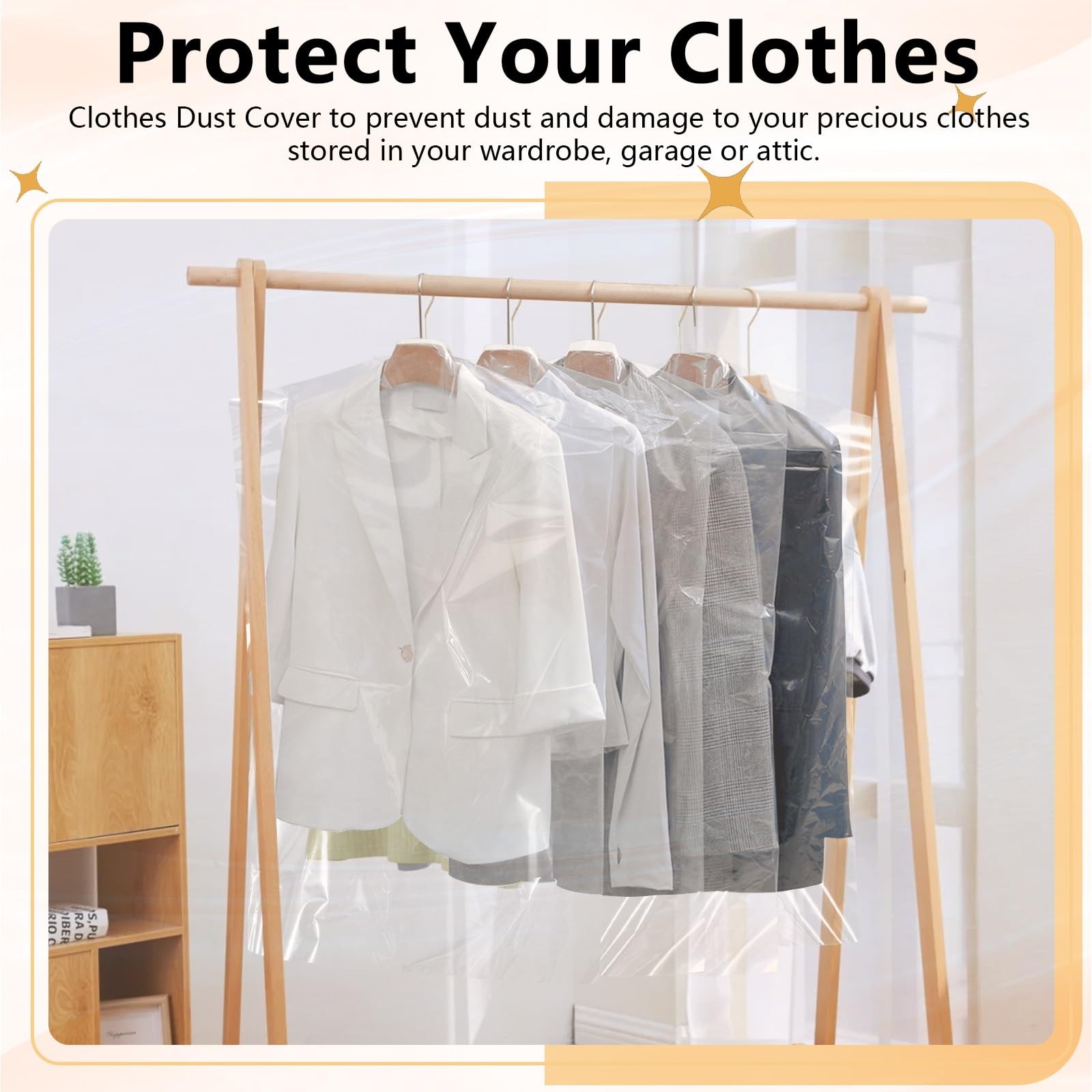 50 Pack Clear Plastic Garment Bags Hanging Clothes Storage for Dresses Skirts