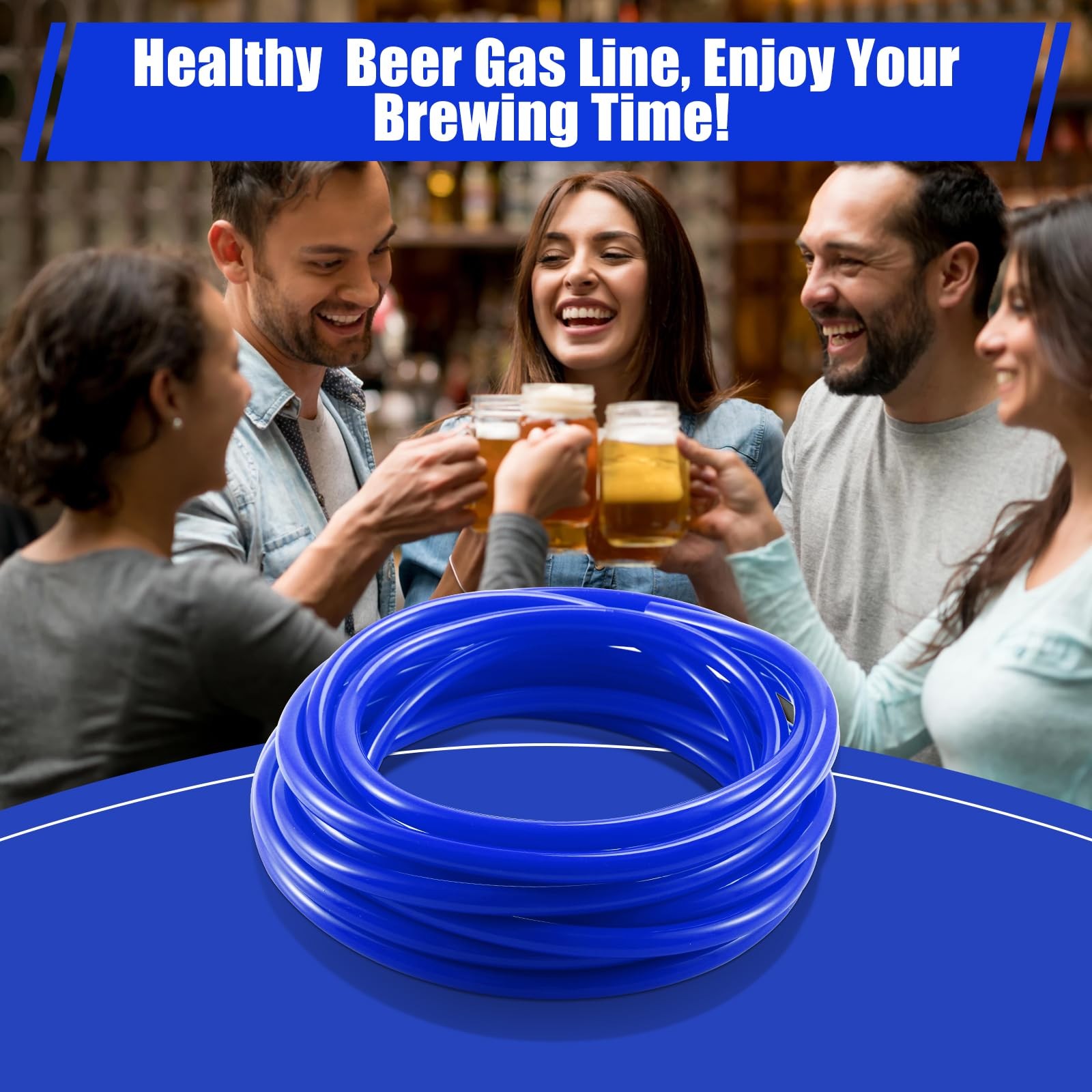 10 FT 5/16 Inch ID Beer CO2 Gas Line Tubing Blue PVC with 4 PCS Hose Clamps