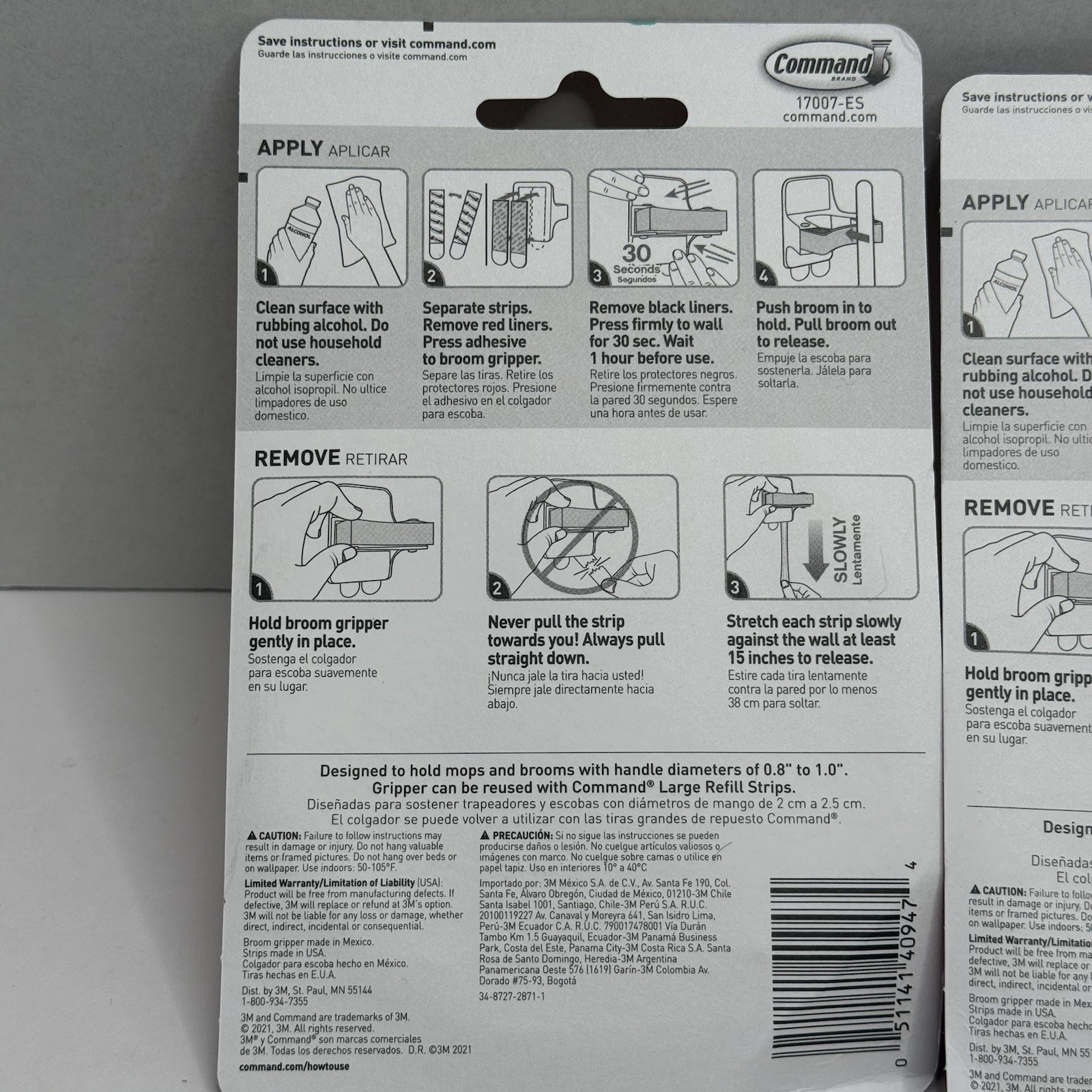 3M Command Broom Gripper Wall Holder Hook 2 Pack 4 lb Damage Free