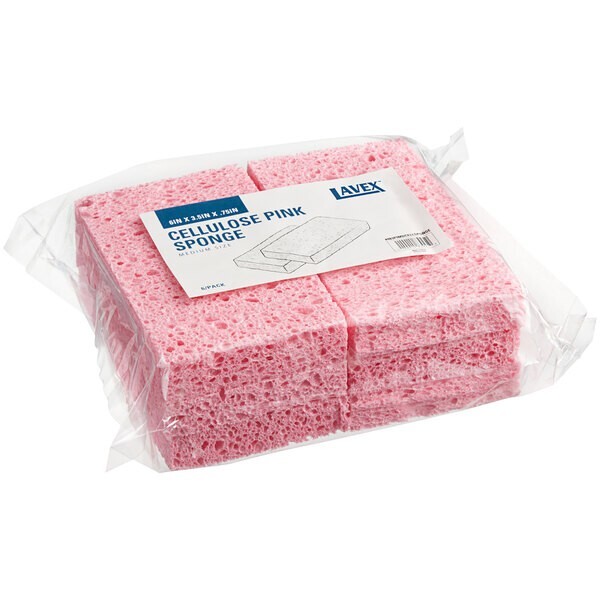LAVEX SMALL PINK CELLULOSE SPONGE, 3.5″ x 6″ x 0.75″ (48 PADS PER BOX)