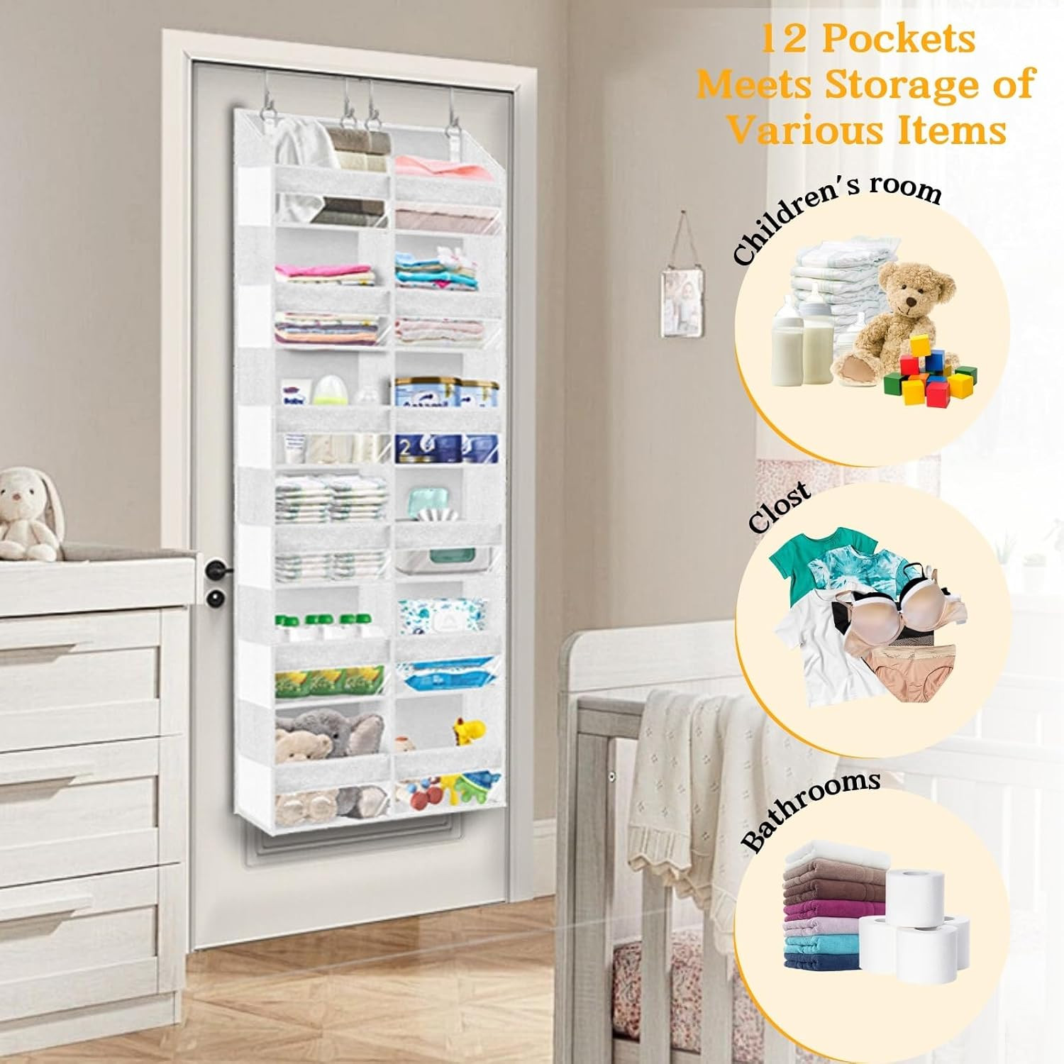 Over the Door Organizer 6 Tiers, Extra Large behind Door Storage of 12 Compartme