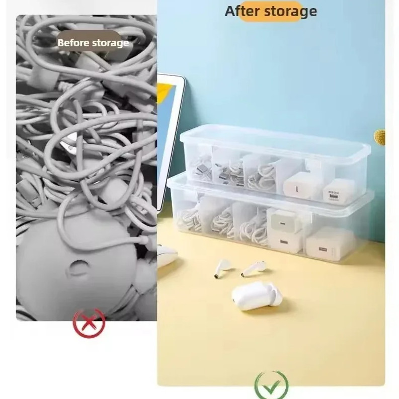 1 pc Transparent Cable Storage Box with Lid Dust-Proof Compartment Organizer