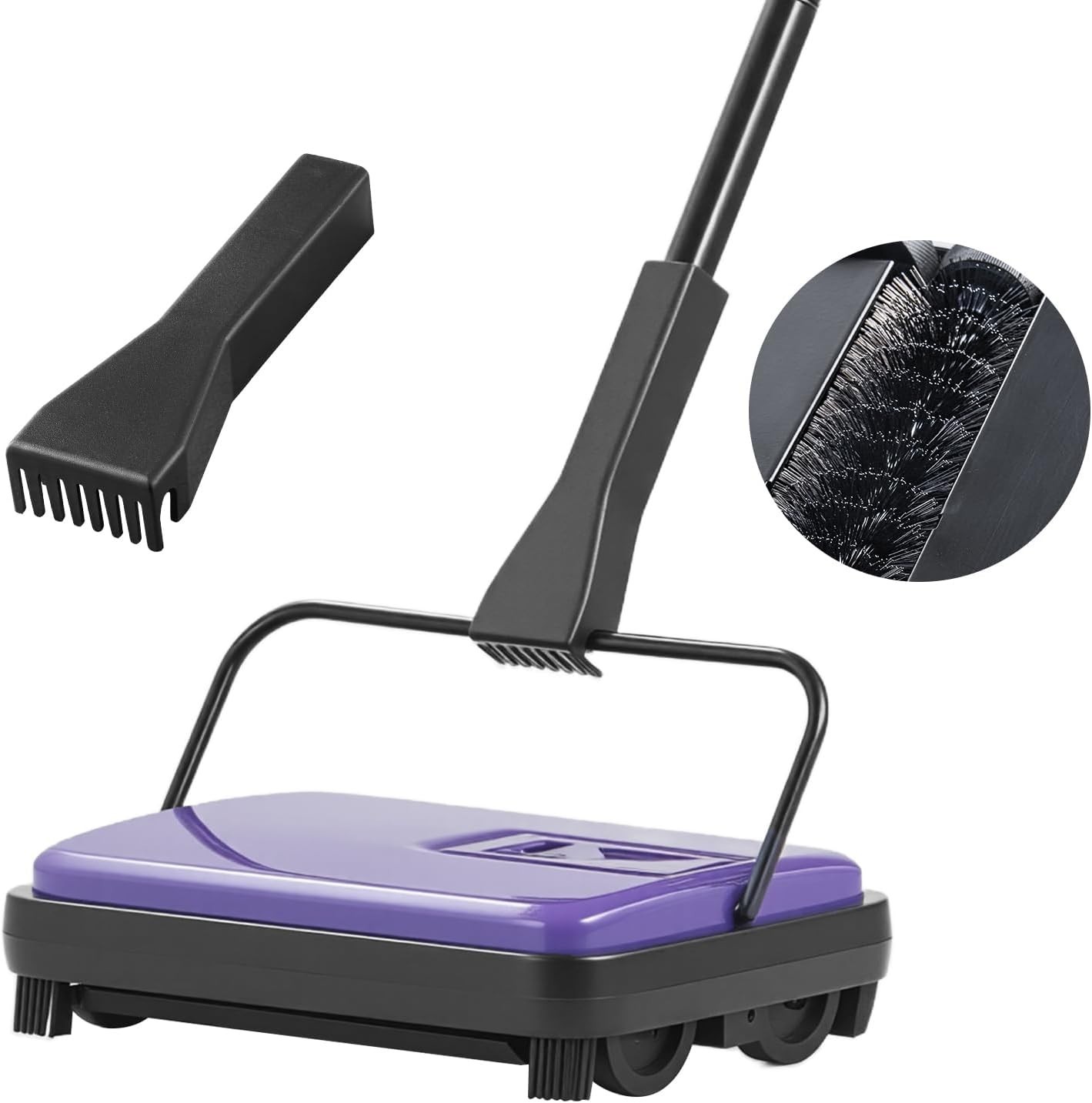 Stylish Purple Carpet Sweeper – Quiet Manual Operation, Pet Hair & Dirt Remover