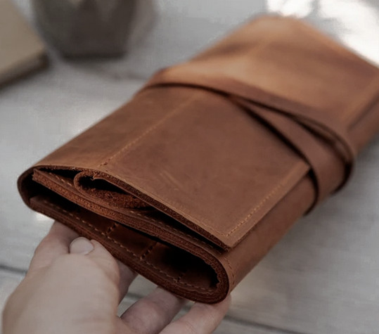 stationery pen pencil tableware Cutlery knife fork bag cow Leather brown Q258