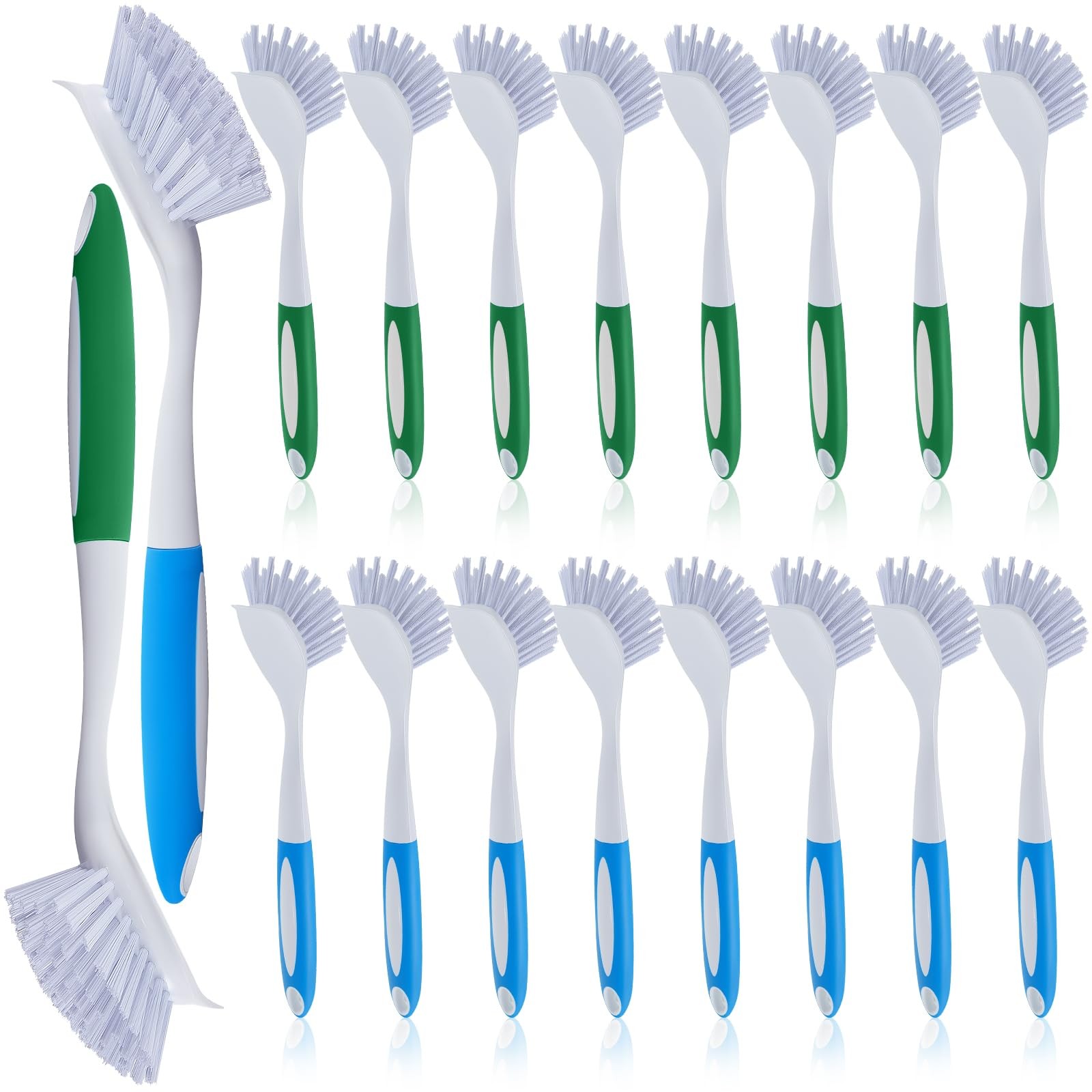 Hsei 20 Pcs Blue and Green Kitchen Scrub Dish Brush Bulk with 11 Inch Anti Sl…