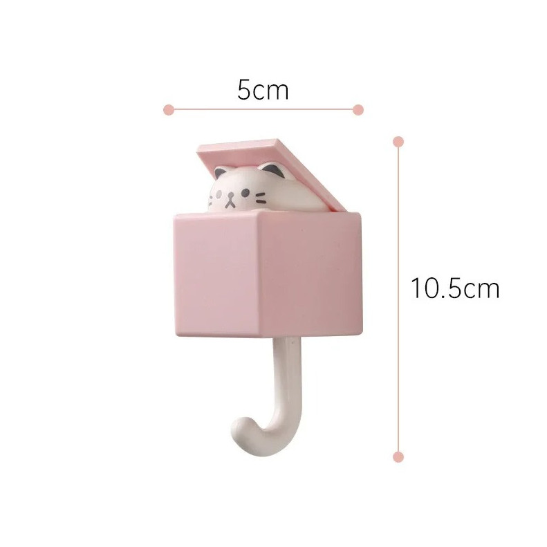 1 pc Adhesive Cartoon Cat Hooks – No-Drill Wall Hangers for Keys, Towels & Bags