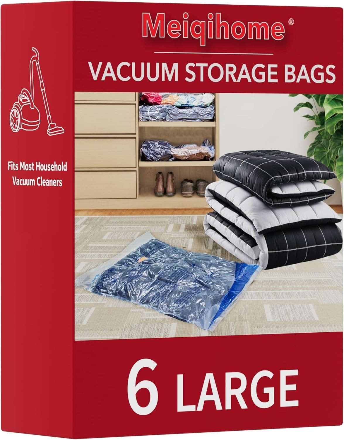 6 Large Vacuum Storage Bags for Space Saving Bedding & Clothing – Light Blue