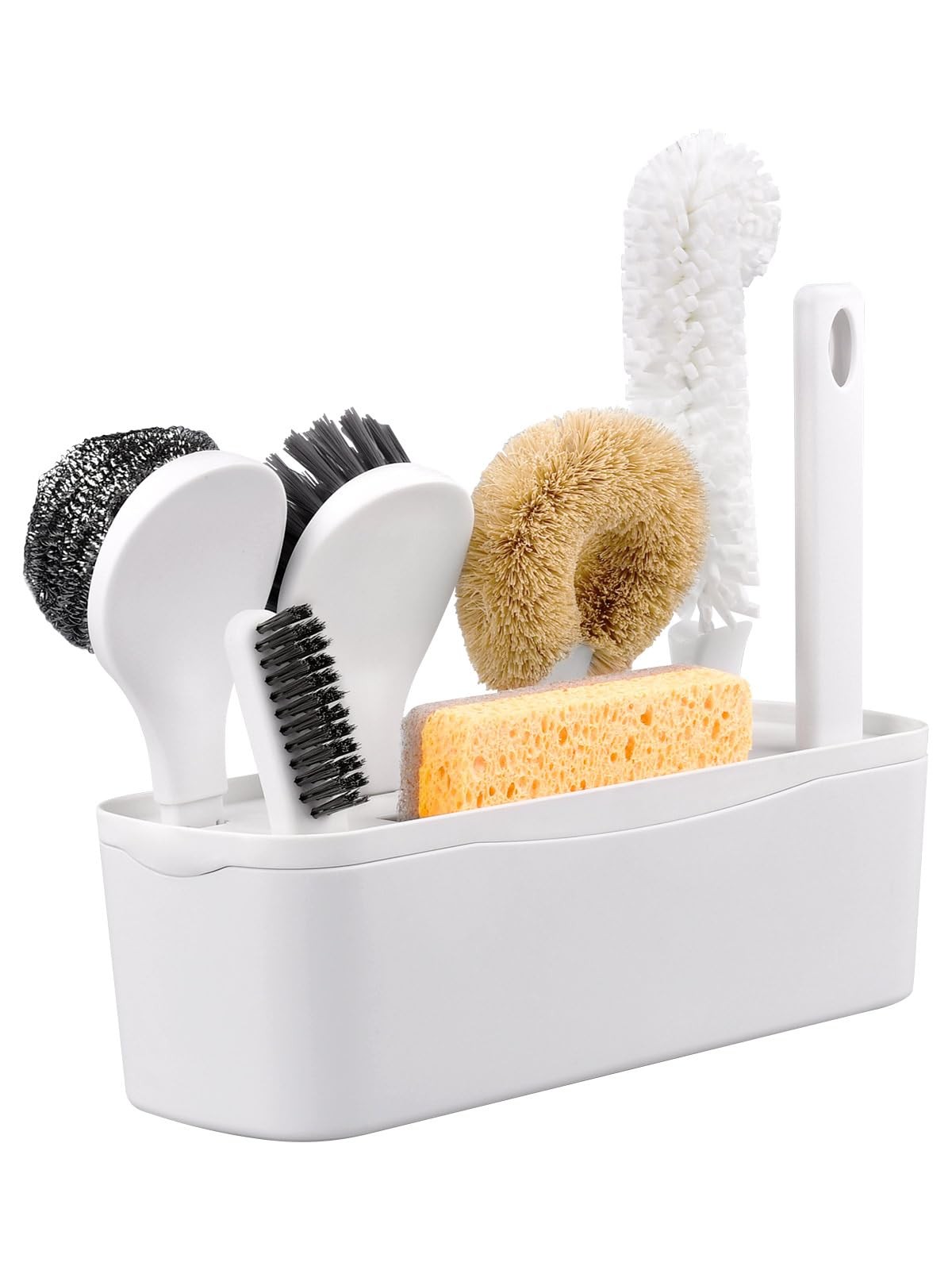 7 Pack Kitchen Cleaning Dish Brush Set with Storage Box for Pan Bottle White