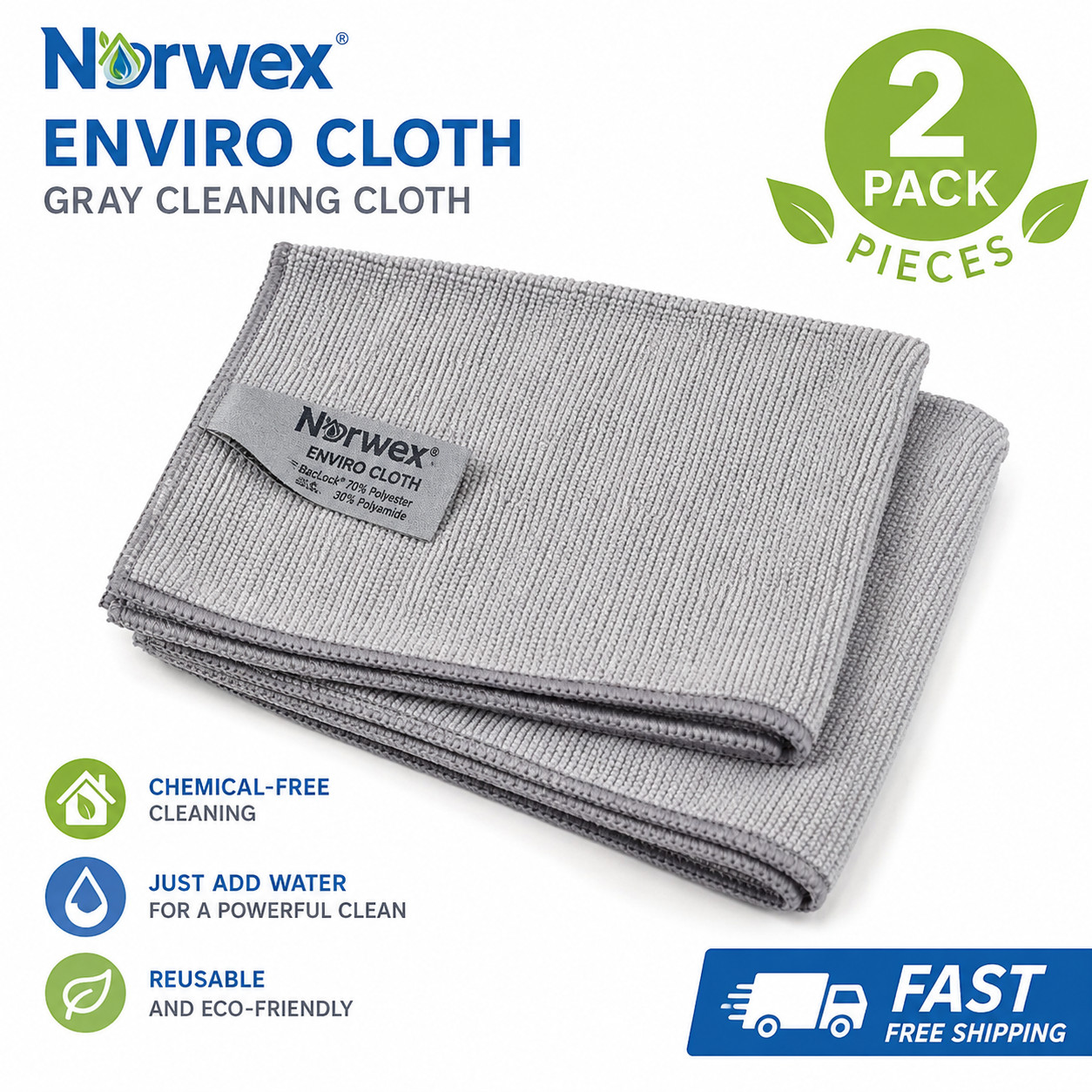 2 Pack Norwex EnviroCloth Gray Microfiber Cleaning Cloth | Fast Free Shipping